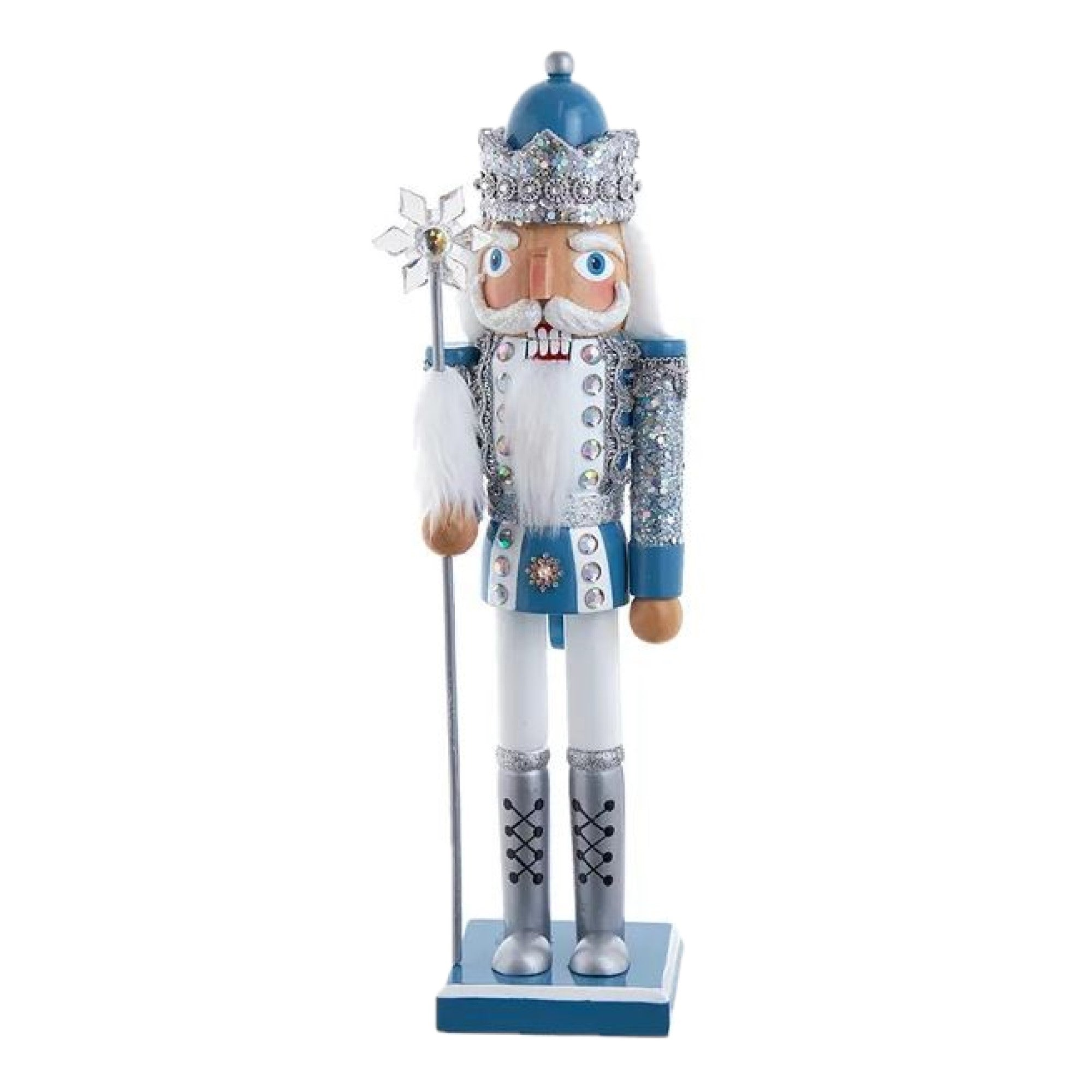 Kurt Adler Wooden Nutcracker, Blue & Platinum, 15in