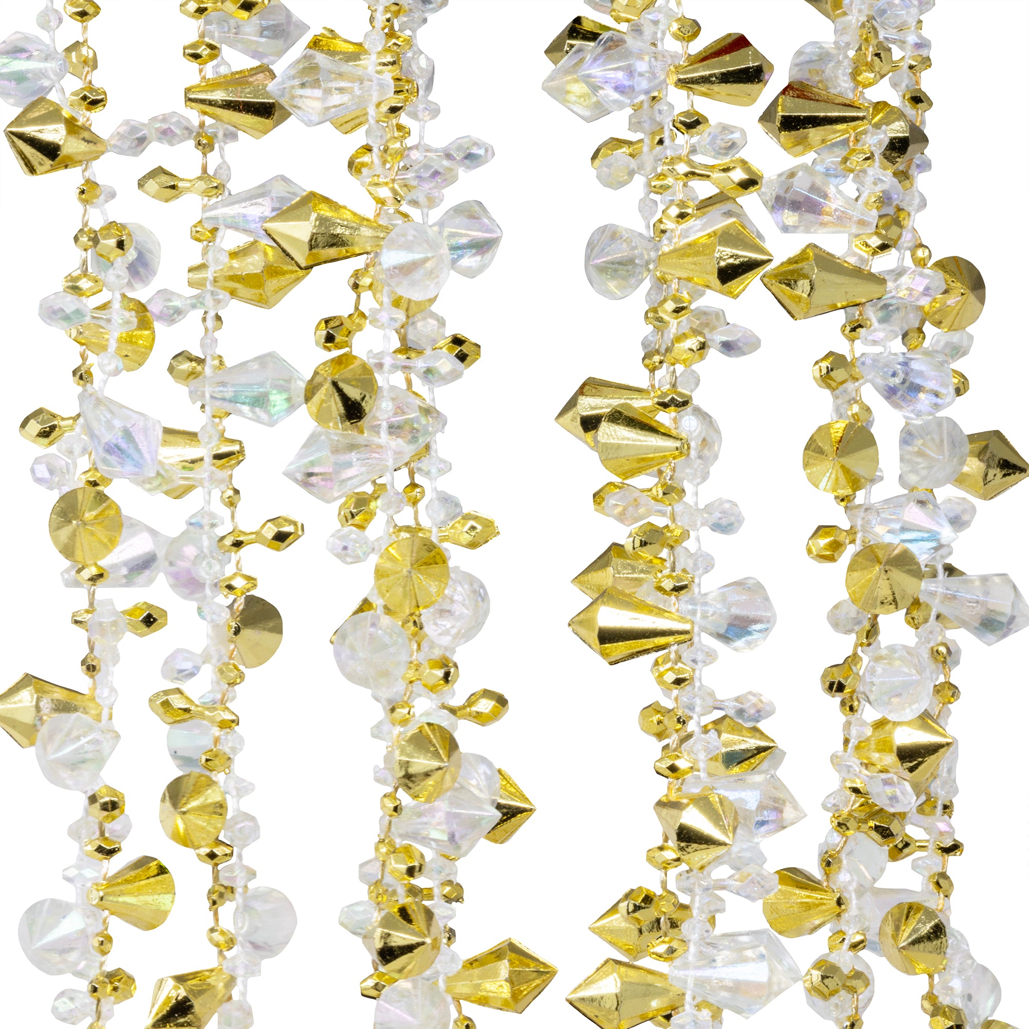 Kurt Adler Plastic Twinkle Faceted Beaded Garland, Iridescent and Gold, 9ft
