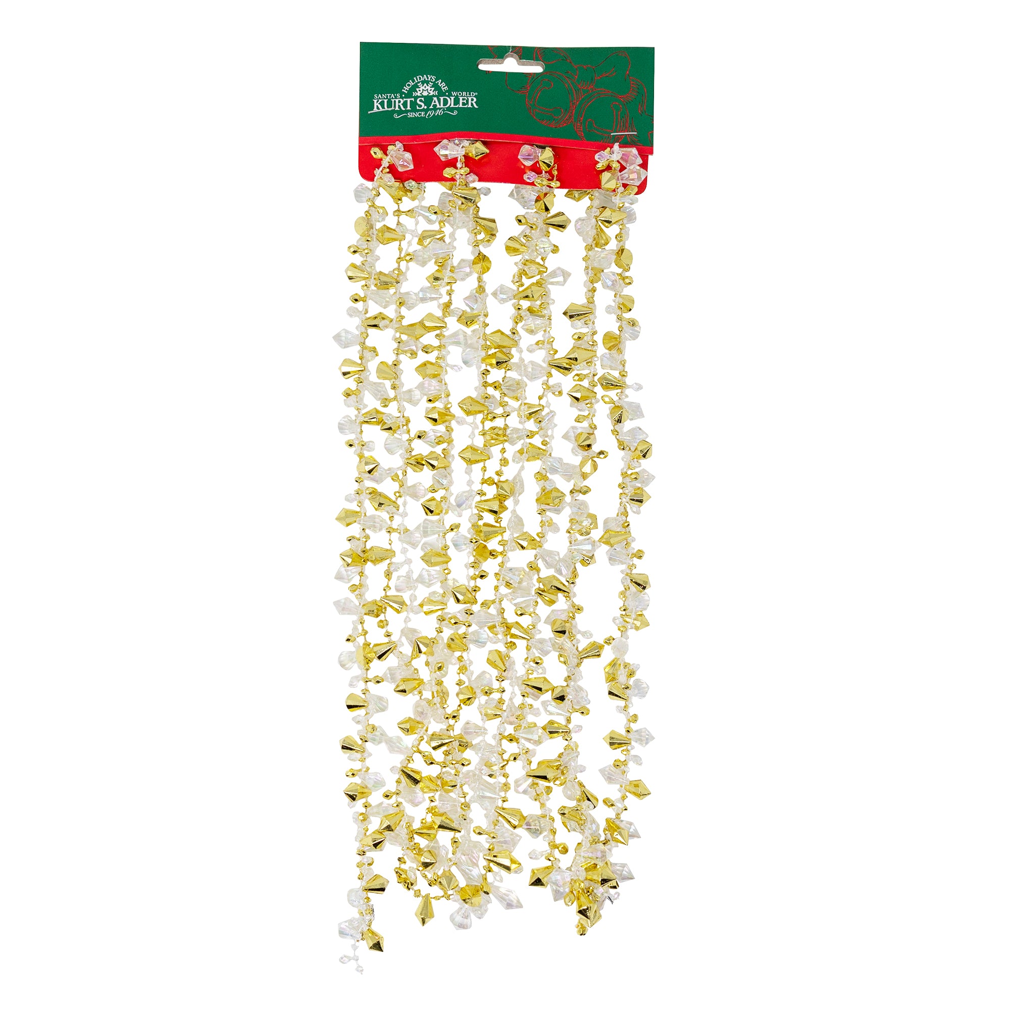 Kurt Adler Plastic Twinkle Faceted Beaded Garland, Iridescent and Gold, 9ft