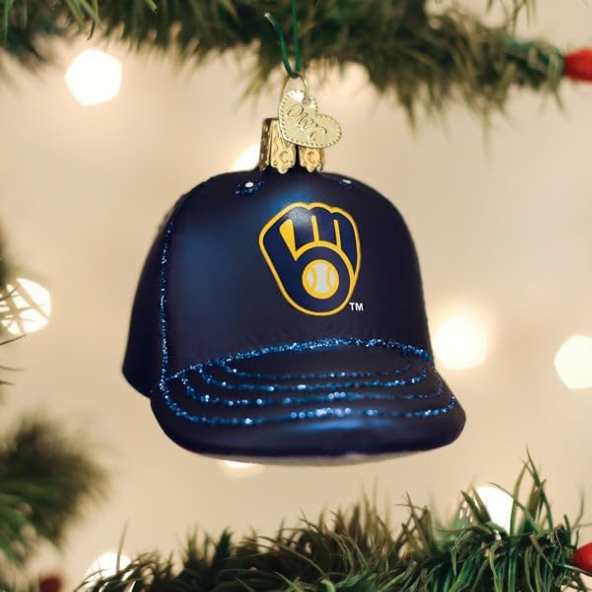 Old World Christmas Blown Glass Ornament for Christmas Tree, Milwaukee Brewers Cap