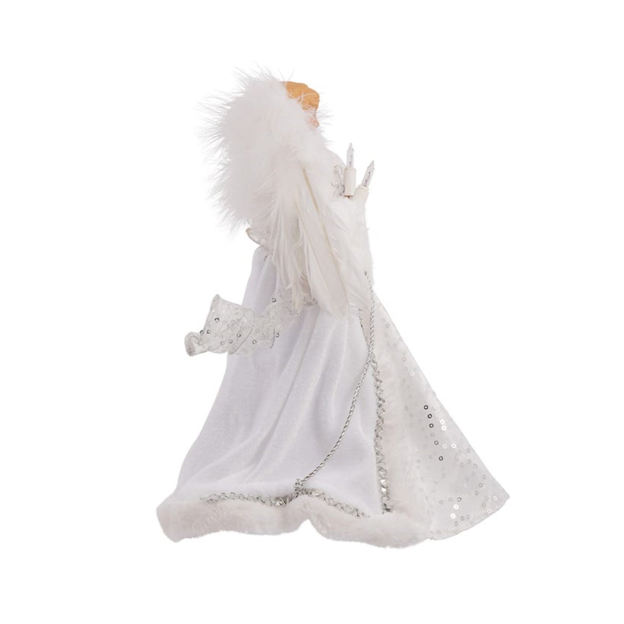 Kurt Adler 10-Light Angel Tree Topper, White and Silver, 12"