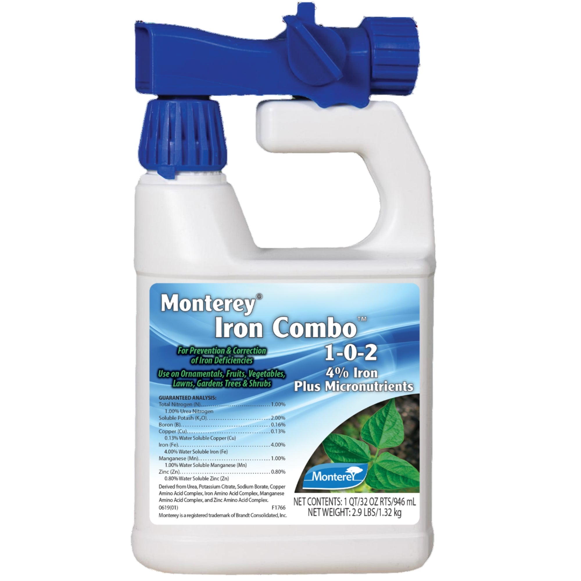 Monterey Iron Combo 1-0-2 Fertilizer, 4% Iron Plus Micronutrients for Correcting Iron Deficiencies