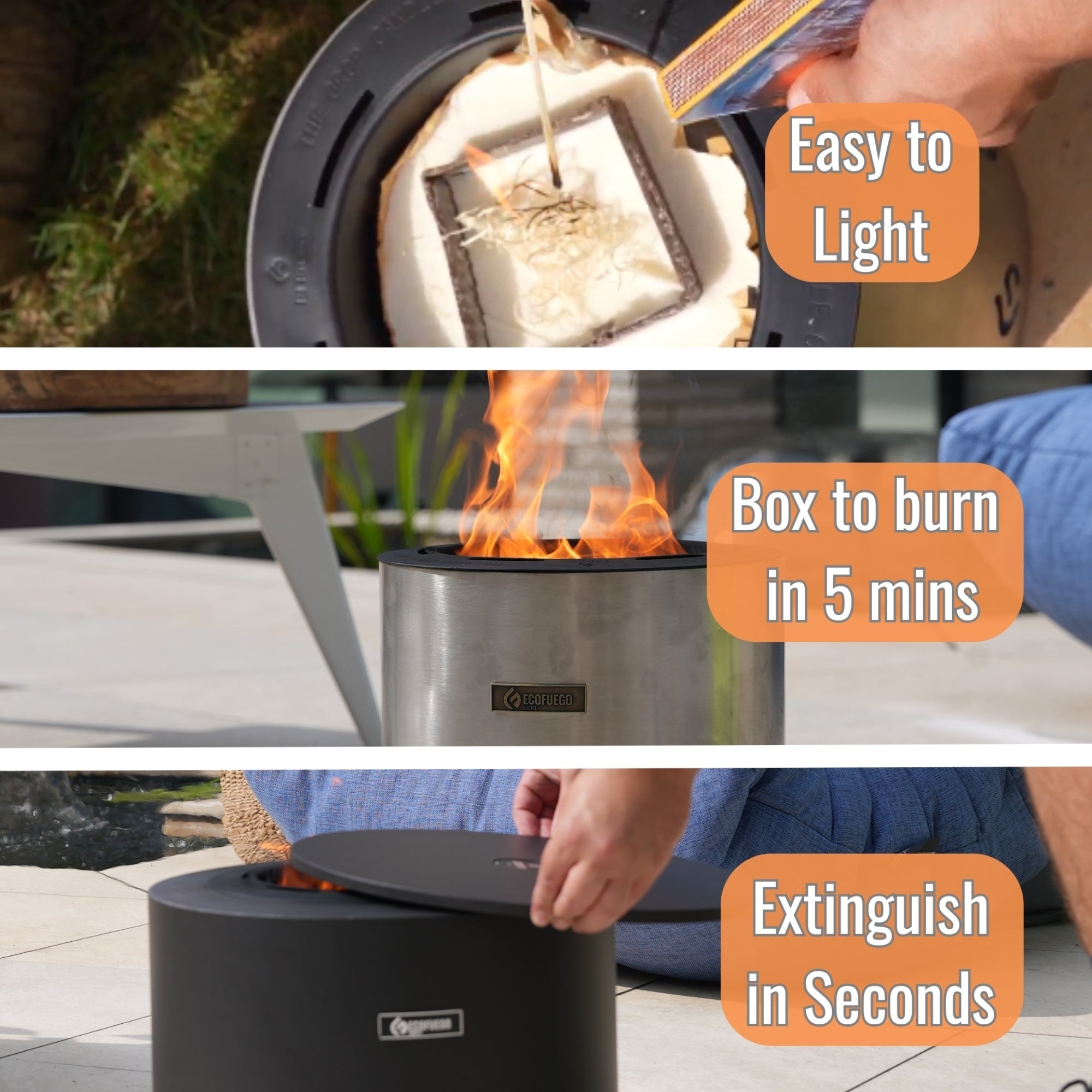 El Campo Portable Wax-Burning Fire Pit – Clean-Burning, No-Wood Fuel with 8-Hour Wax Refill – Compact and Durable for Camping, Travel, and Outdoor Use