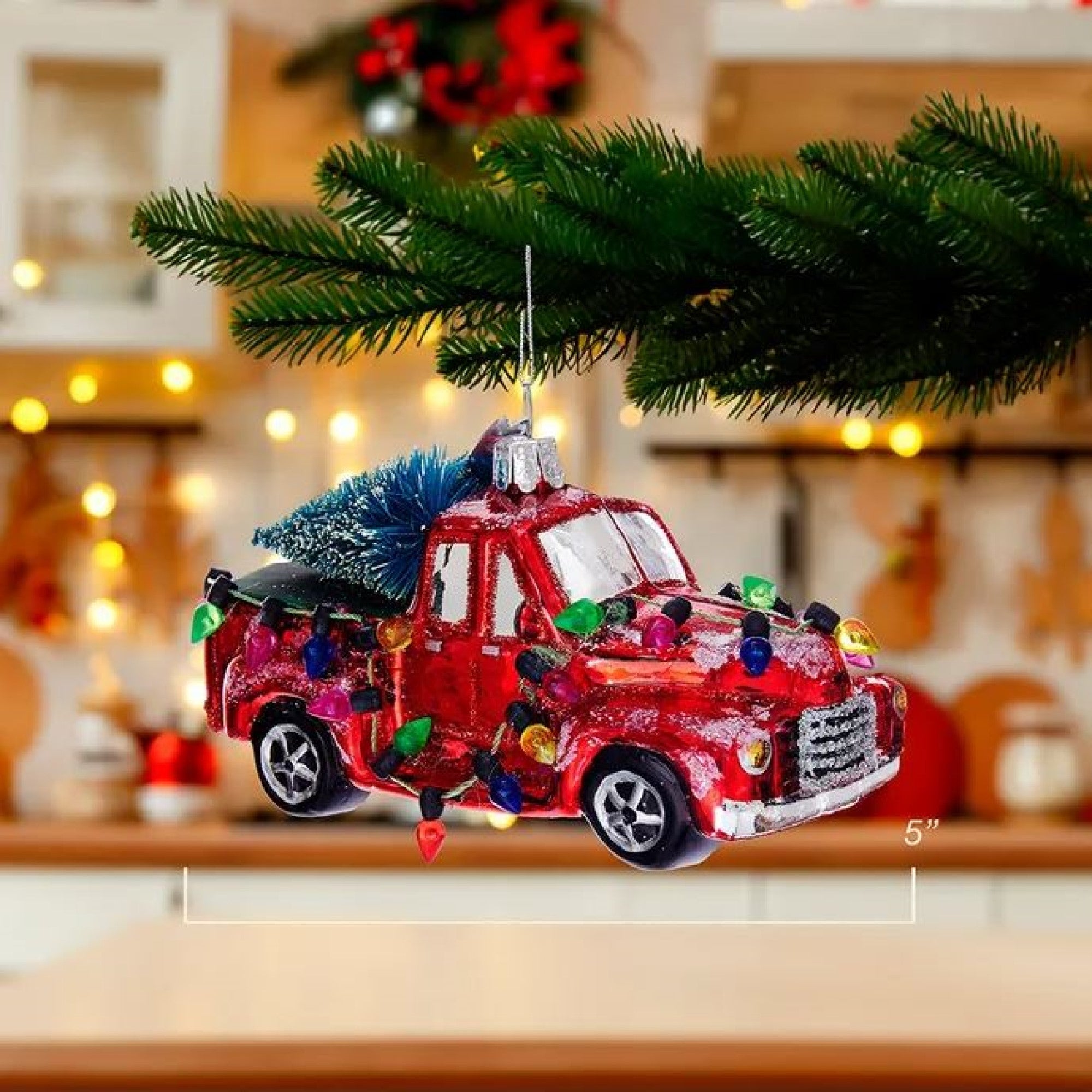 Kurt Adler Noble Gems Glass Ornament Truck with Tree - Thumbnail 3