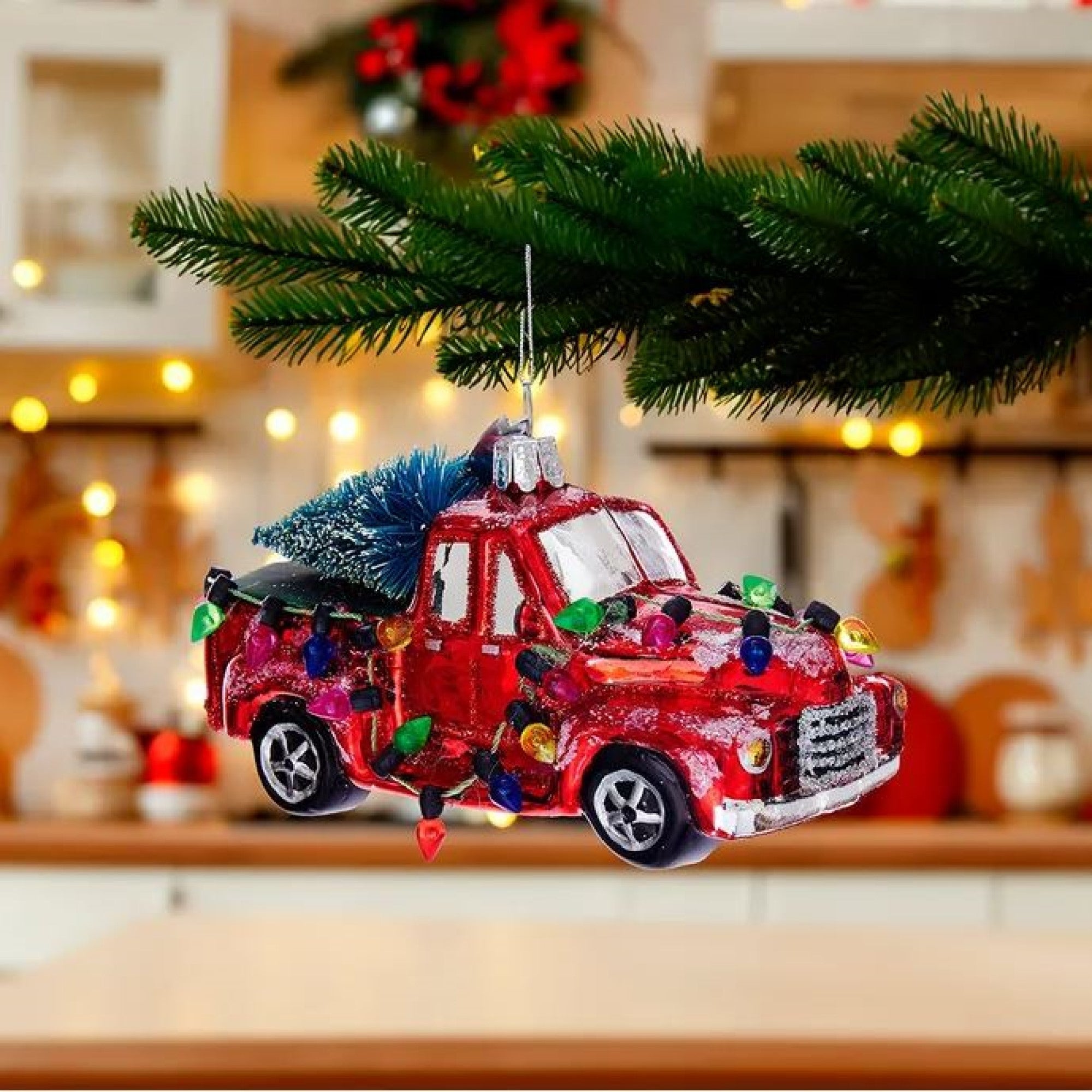 Kurt Adler Noble Gems Glass Ornament Truck with Tree - Thumbnail 2