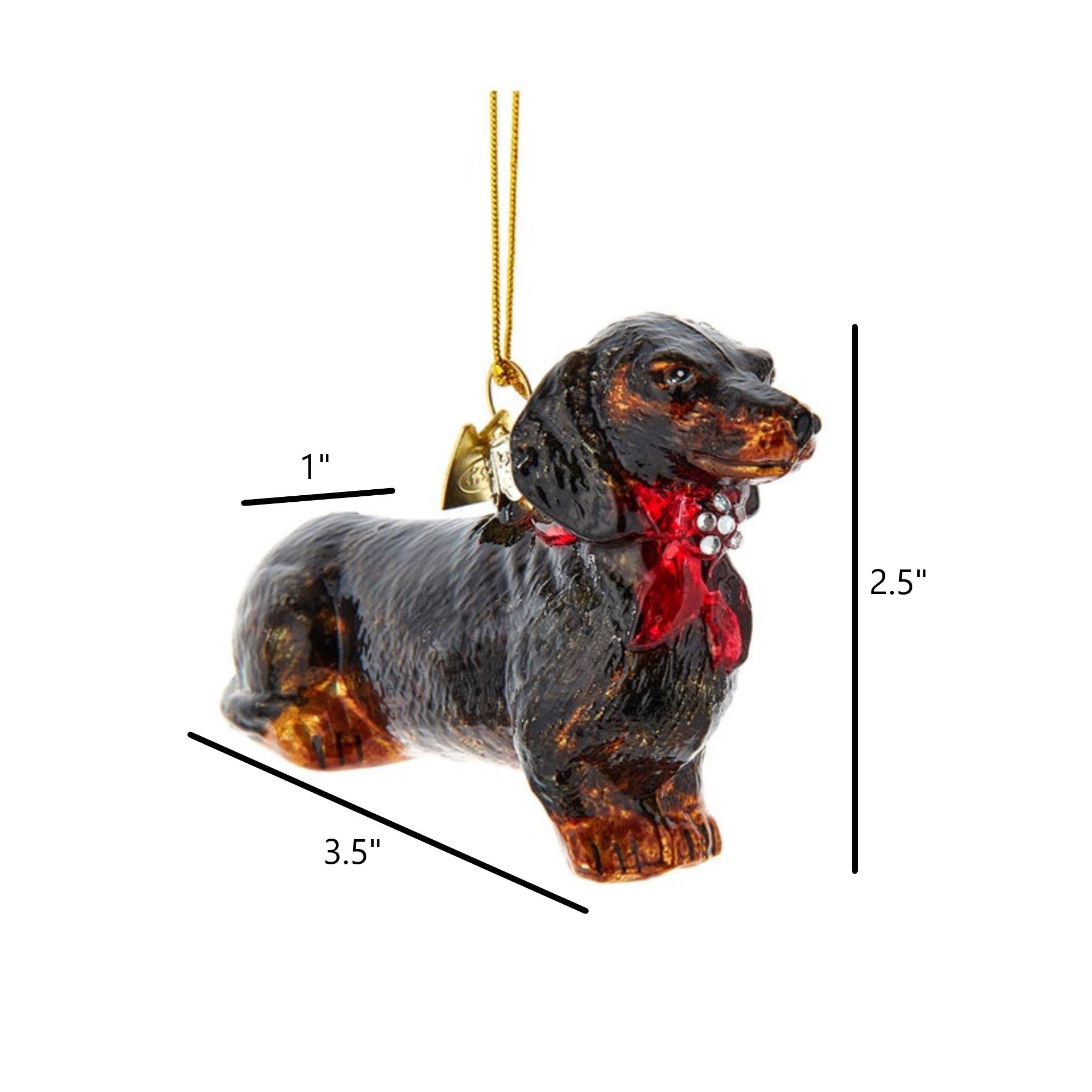 Kurt Adler Noble Gems Glass Ornament for Christmas Tree, Black & Tan Dachshund