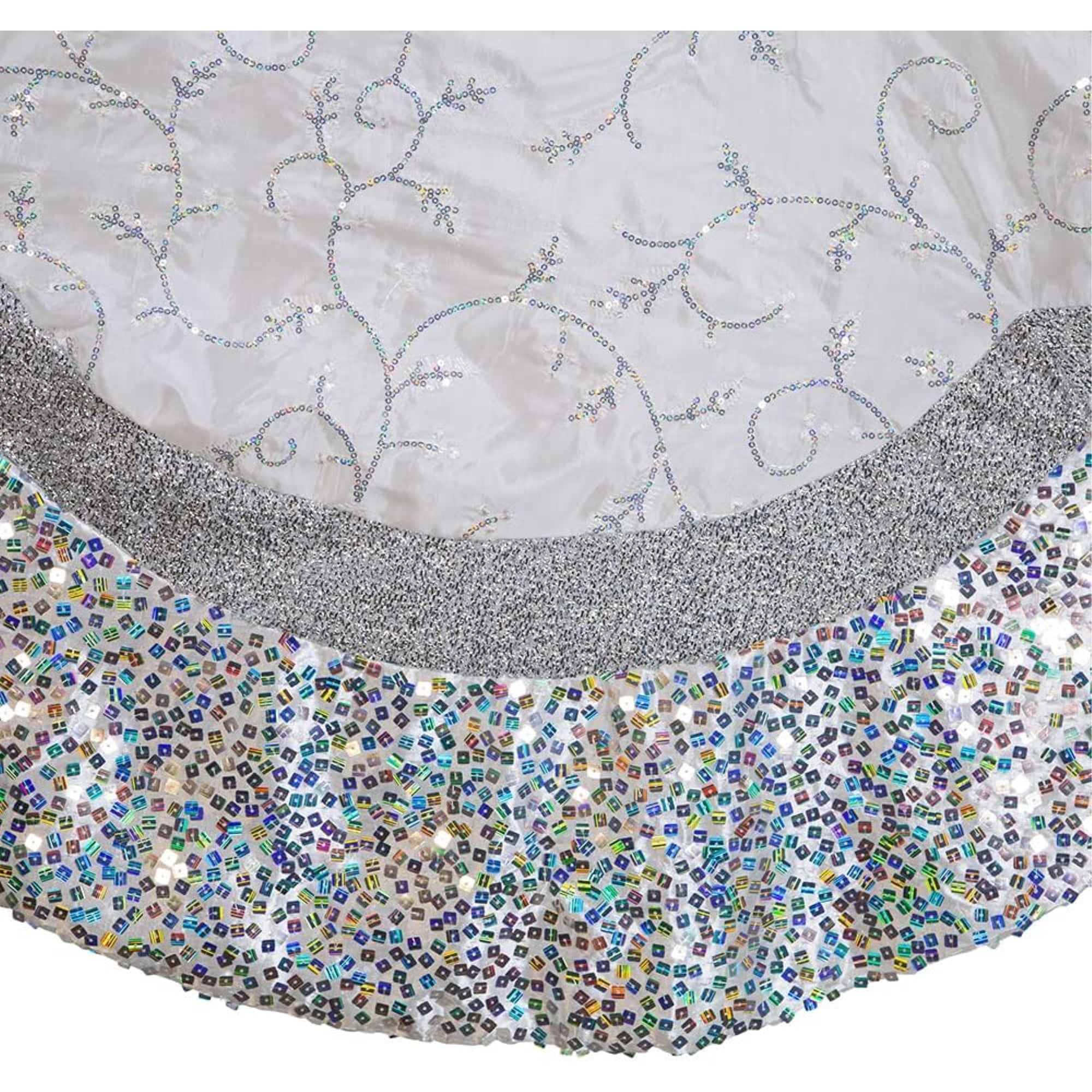 Kurt Adler Christmas Tree Skirt with Sequined Border Design, Silver, 60in