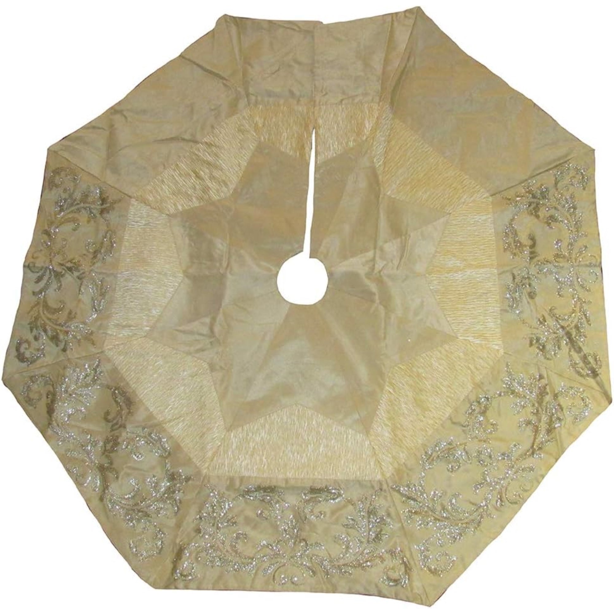 Kurt Adler Christmas Tree Skirt with Sequined Border Design, Gold/Ivory, 50in