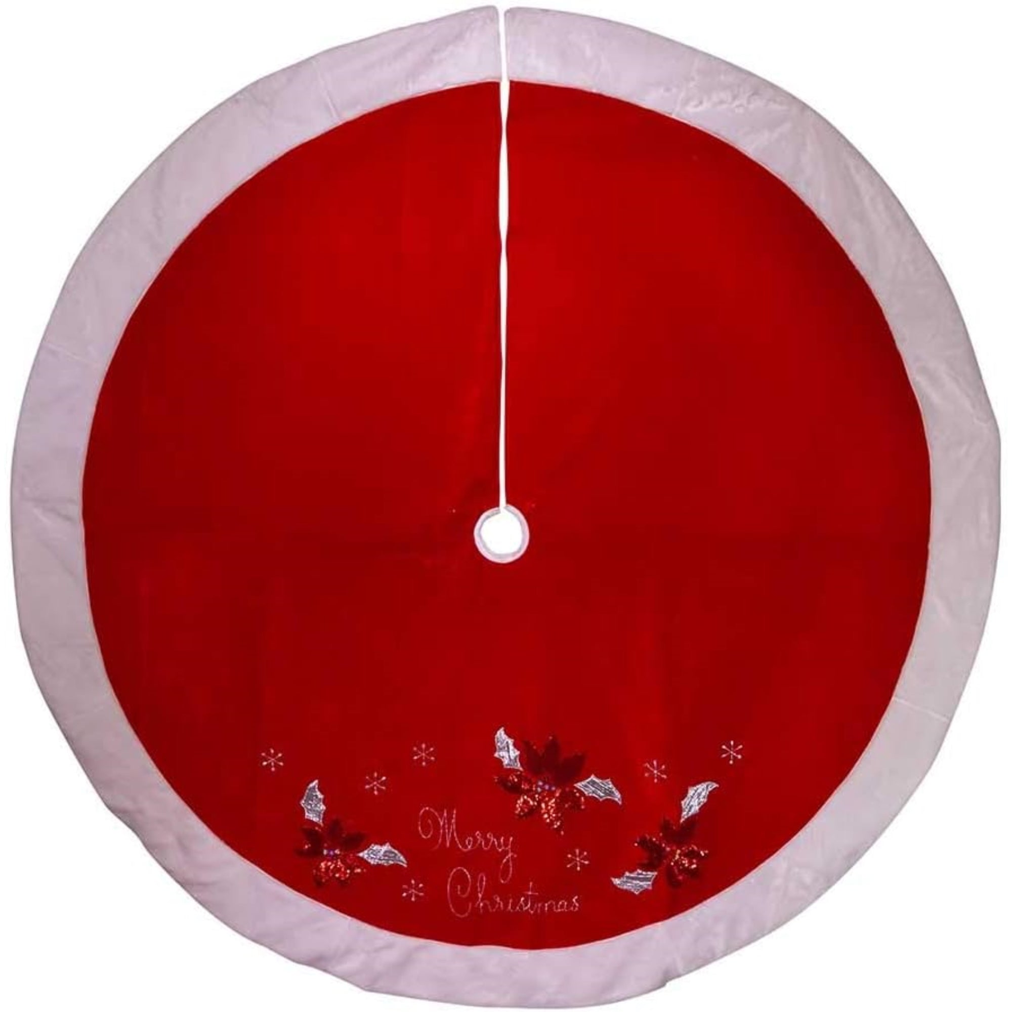 Kurt Adler Christmas Tree Skirt with Embroidered Pattern Design, Red, 72in