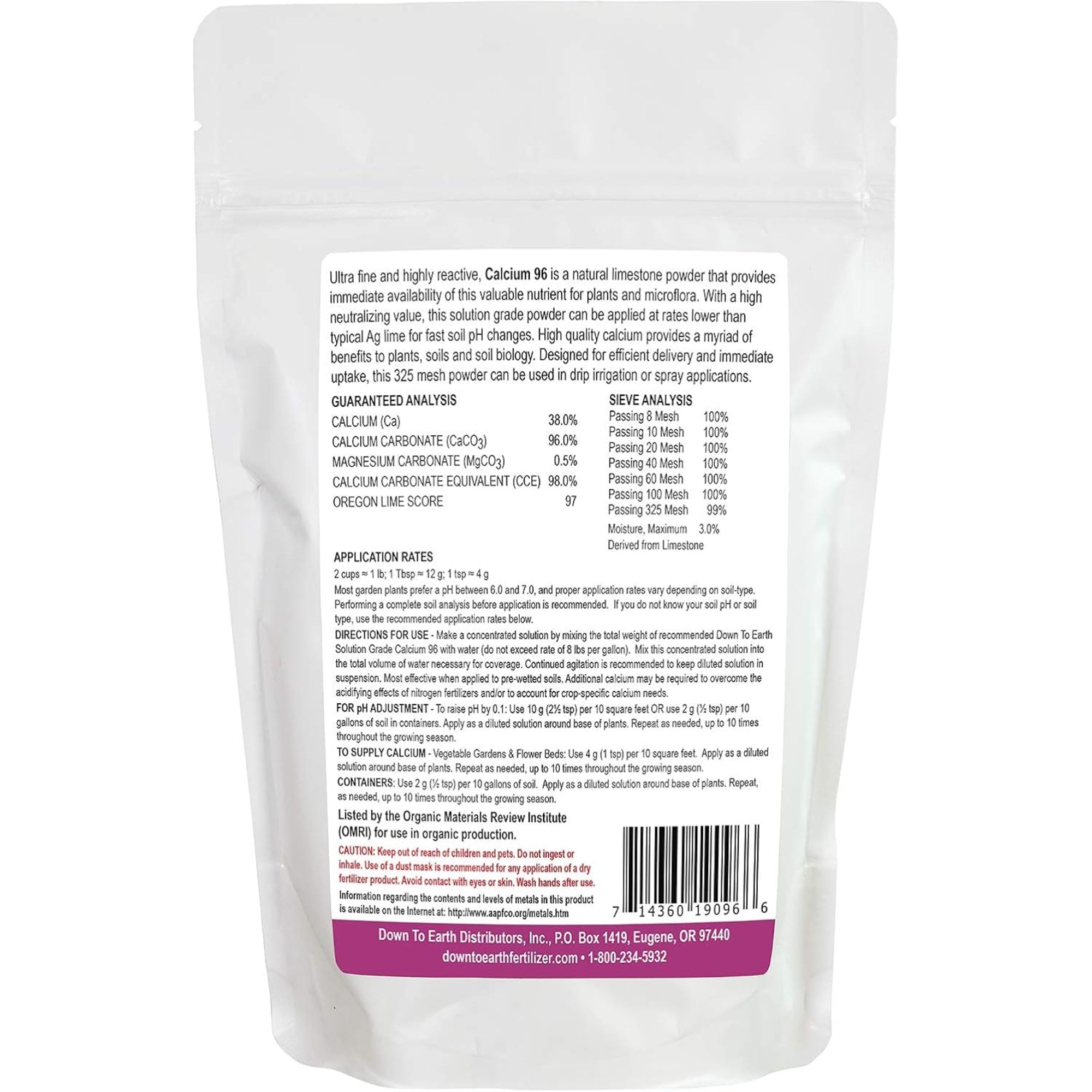 Down To Earth Calcium 96 Solution Grade Fertilizer, 1lb