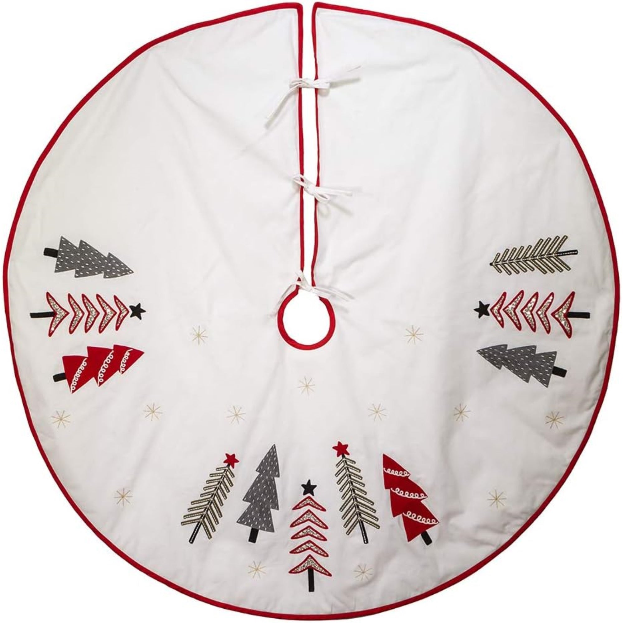 Kurt Adler Christmas Tree Skirt with Embroidered Tree Pattern Design, White, 50in