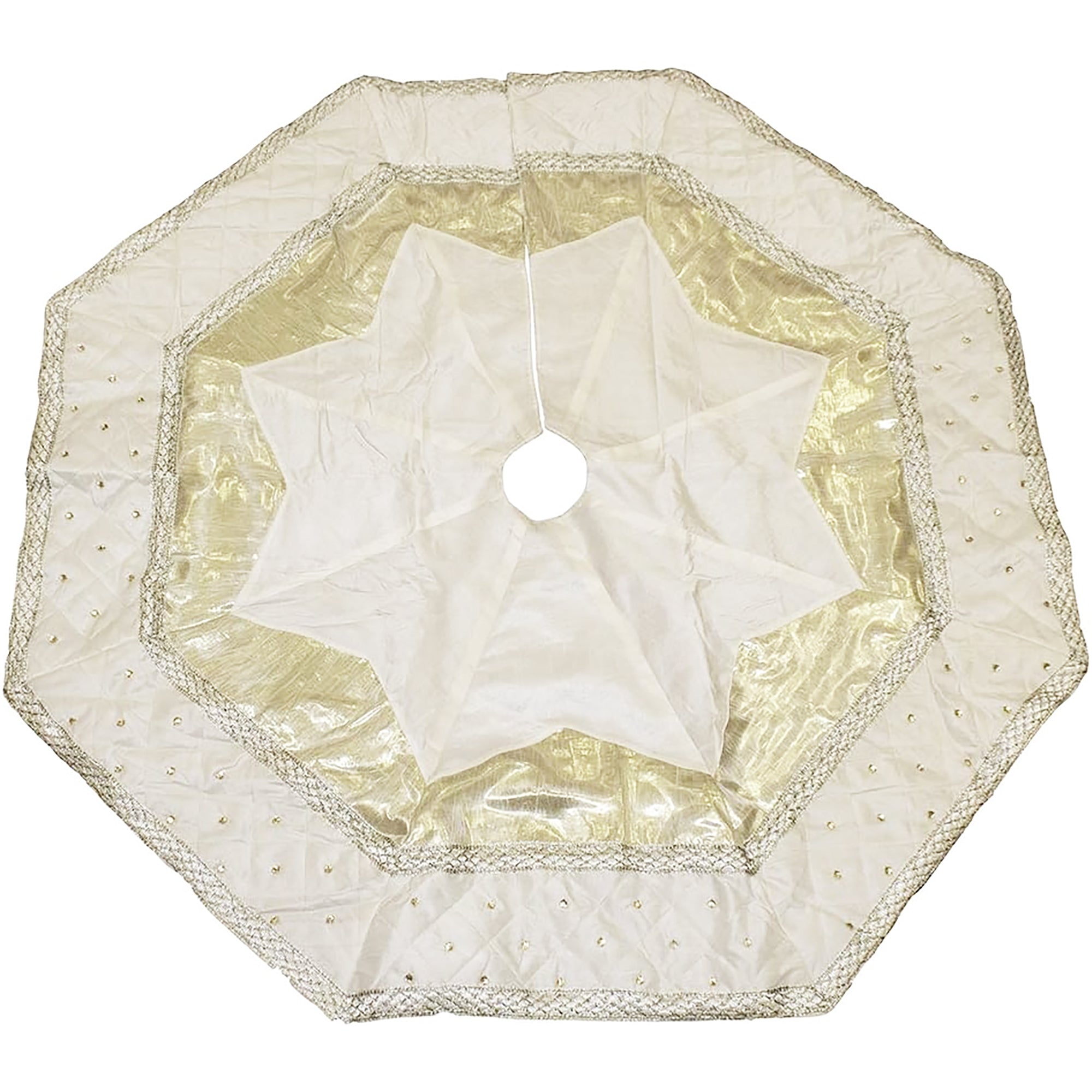 Kurt Adler Christmas Tree Skirt with Sequined Quilt Design, Ivory, 52in