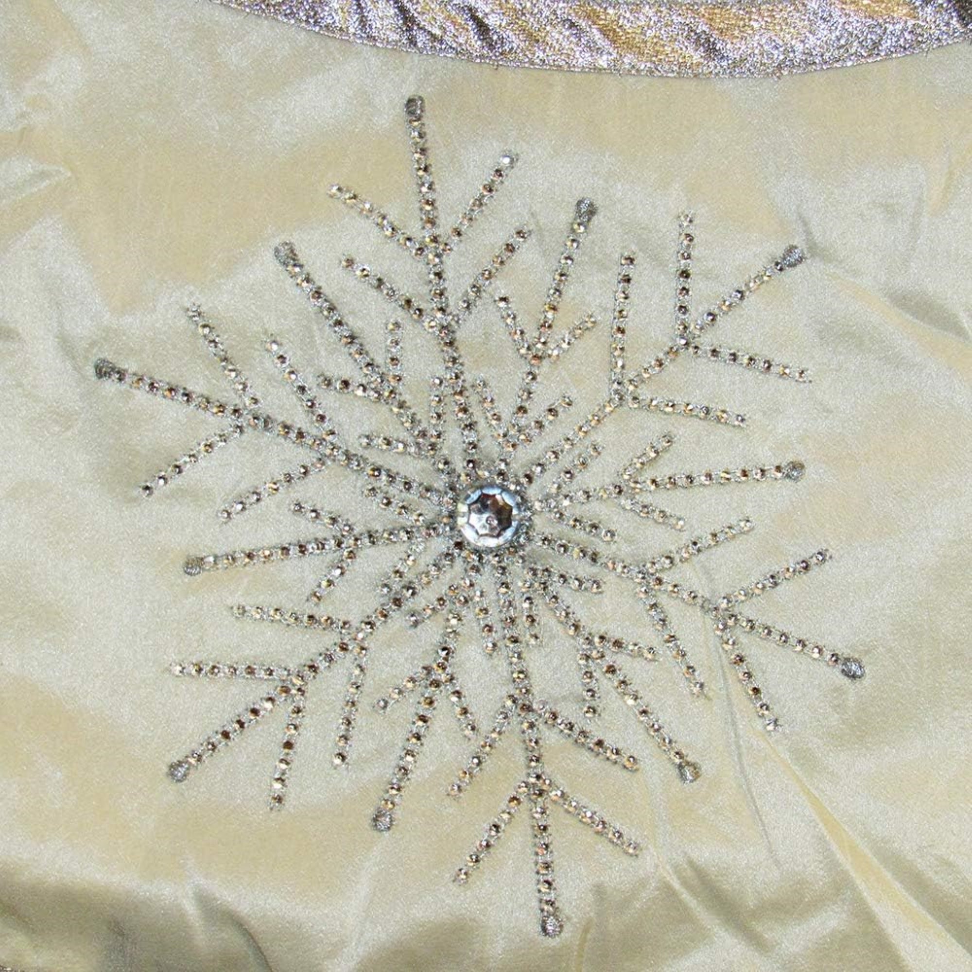 Kurt Adler Christmas Tree Skirt with Crystal Lace Snowflake Design, Ivory, 54in