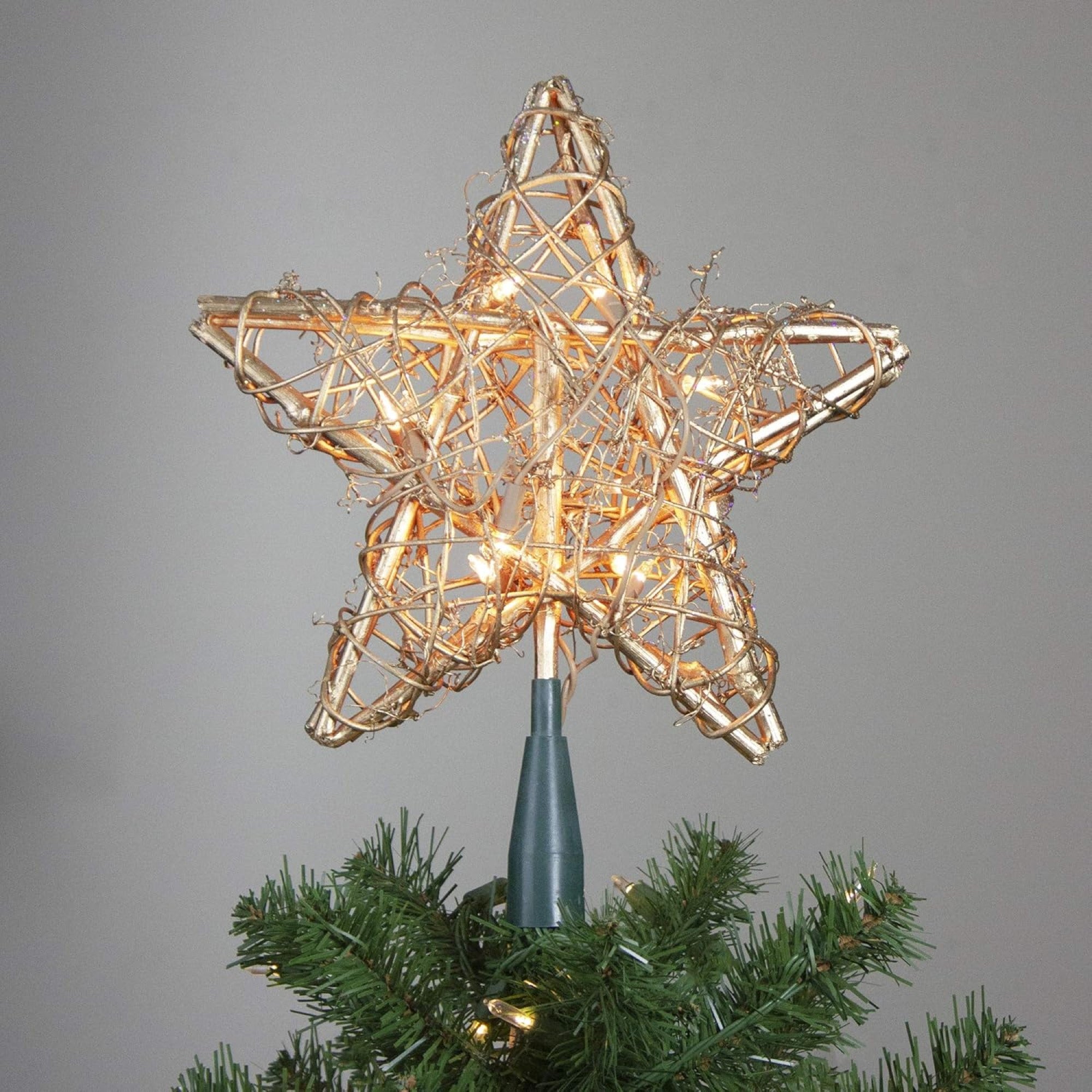 Kurt Adler Indoor UL 20-Light Tree Topper, Gold Rattan Star, 13in