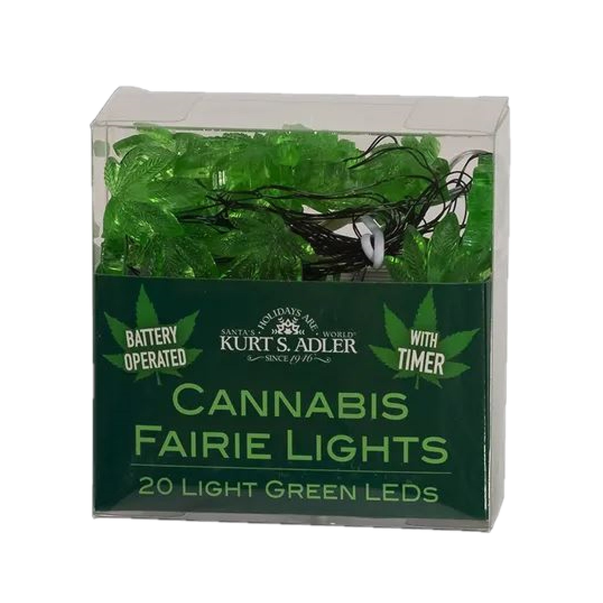 Kurt Adler Indoor Battery Operated UL 20-Light LED Cannabis Fairy String Light Set, 6.3ft