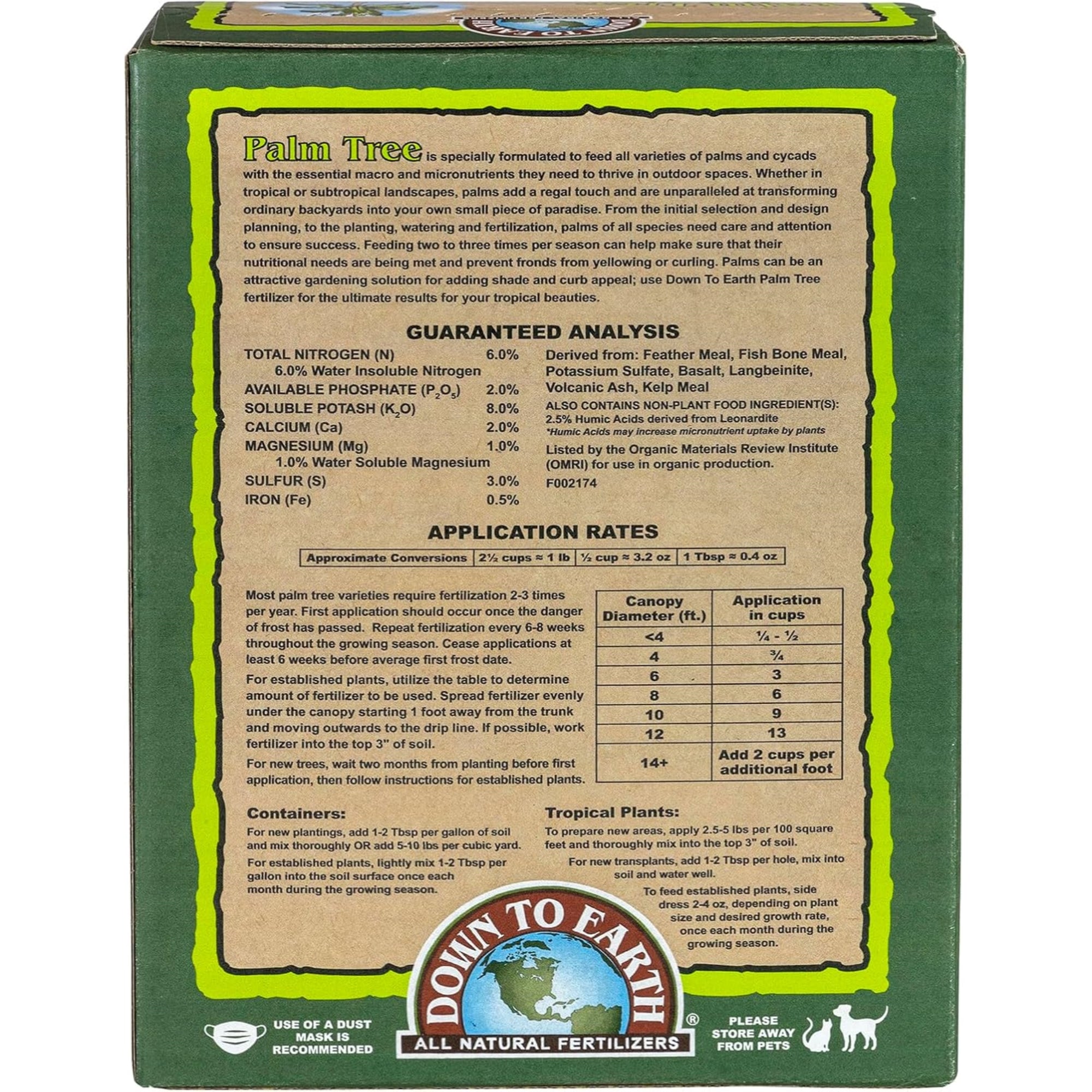 Down to Earth Organic Palm Tree 6-2-8 All Natural Fertilizer, 5lbs
