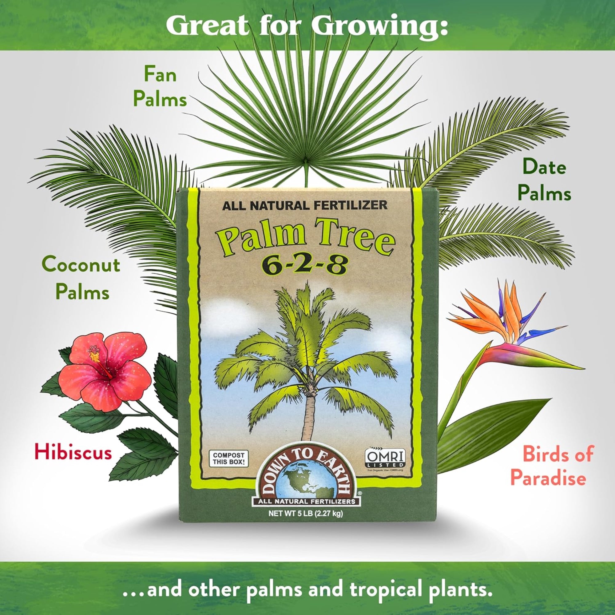 Down to Earth Organic Palm Tree 6-2-8 All Natural Fertilizer, 5lbs