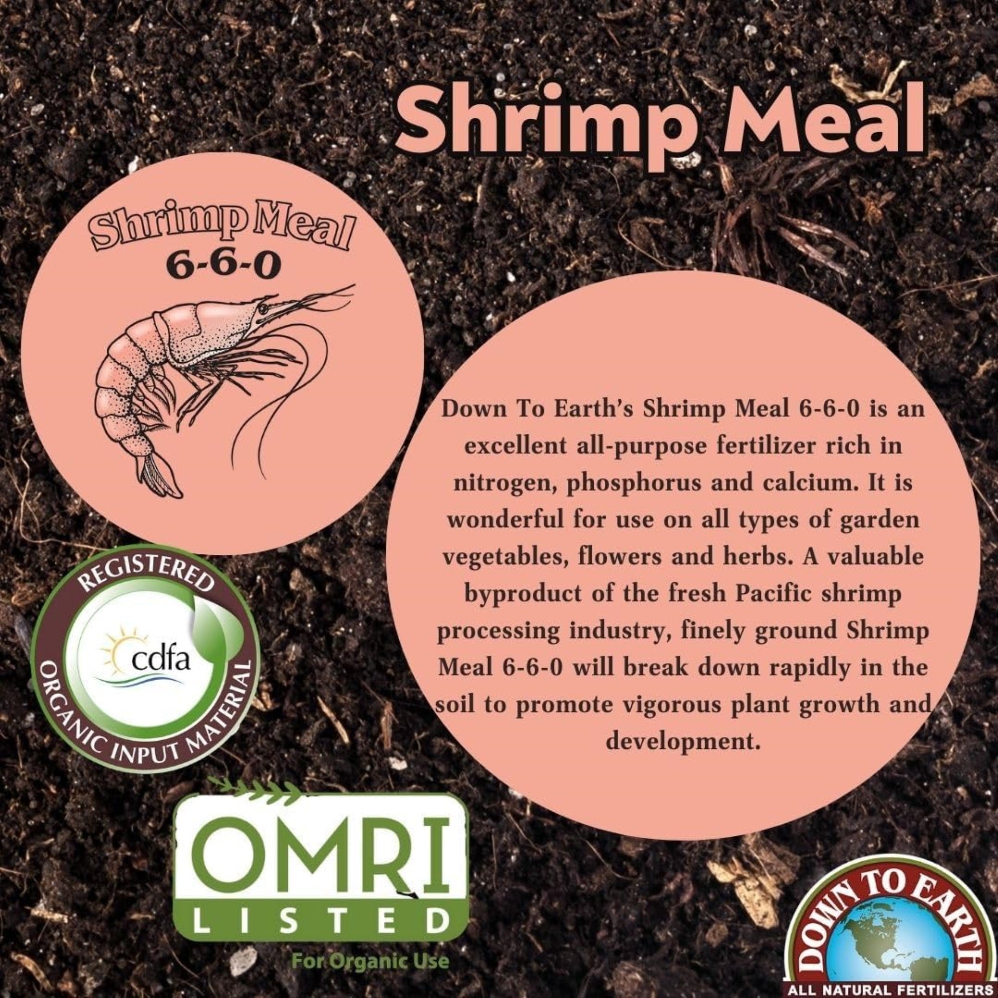 Down to Earth Shrimp Meal 6-6-0 All Natural Fertilizer, 2lbs