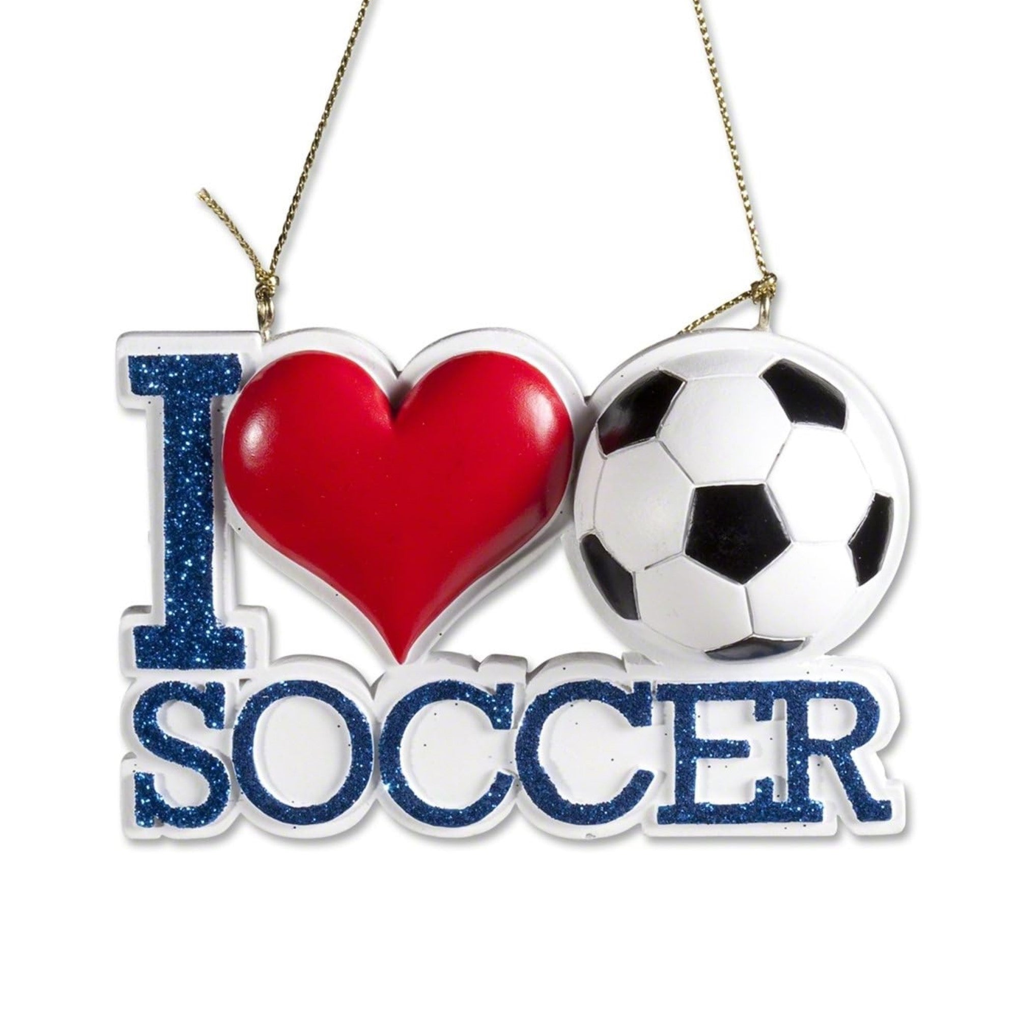 Kurt Adler Resin Ornament for Christmas Tree, I Love Soccer