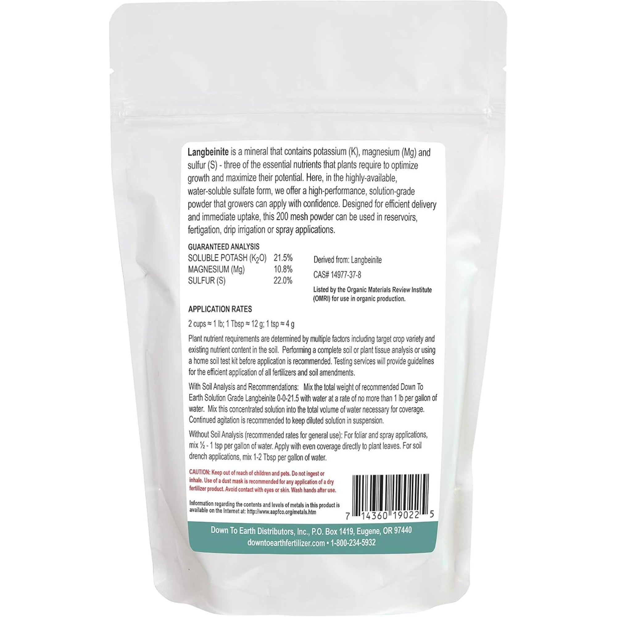 Down to Earth Langbeinite 0-0-21.5 Solution Grade Fertilizer, 1lb