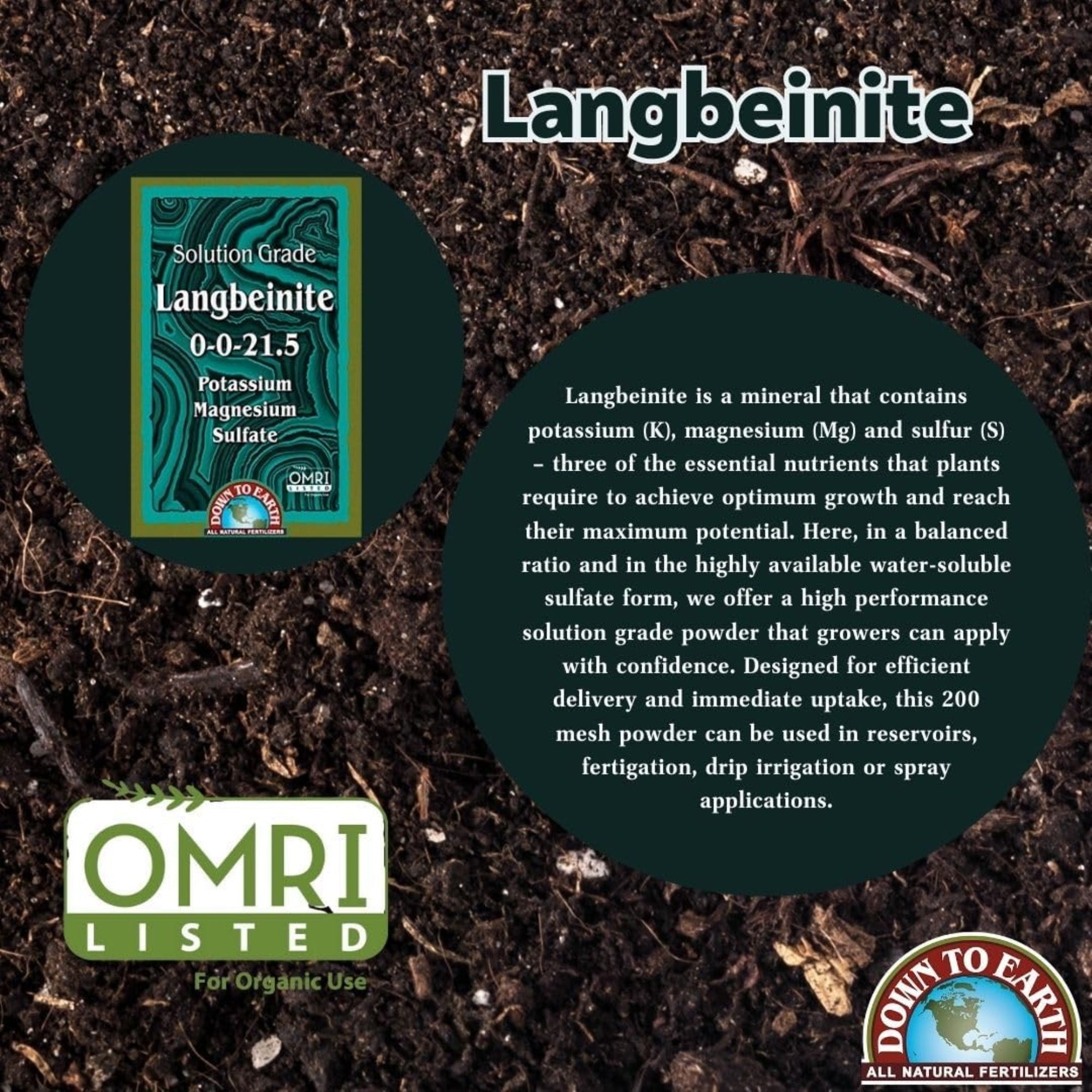 Down to Earth Langbeinite 0-0-21.5 Solution Grade Fertilizer, 1lb