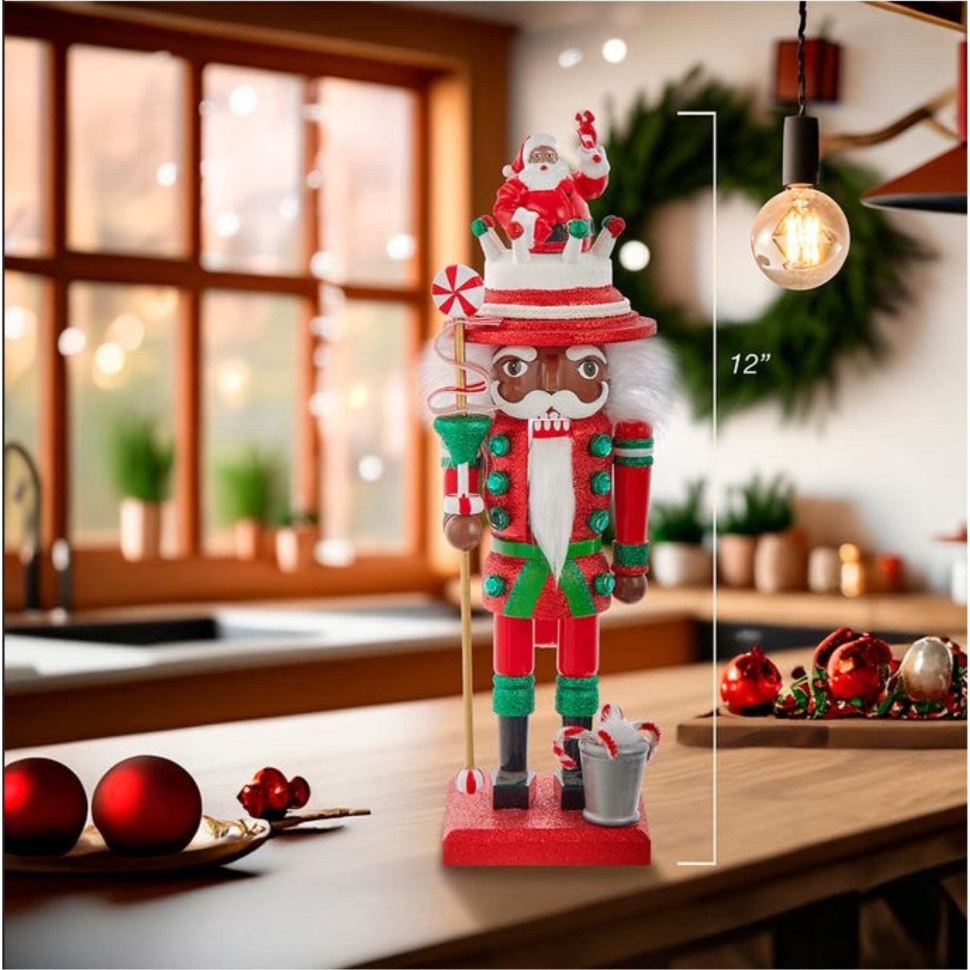 Kurt Adler Hollywood Wooden Nutcracker Collection, African American Santa, 12"