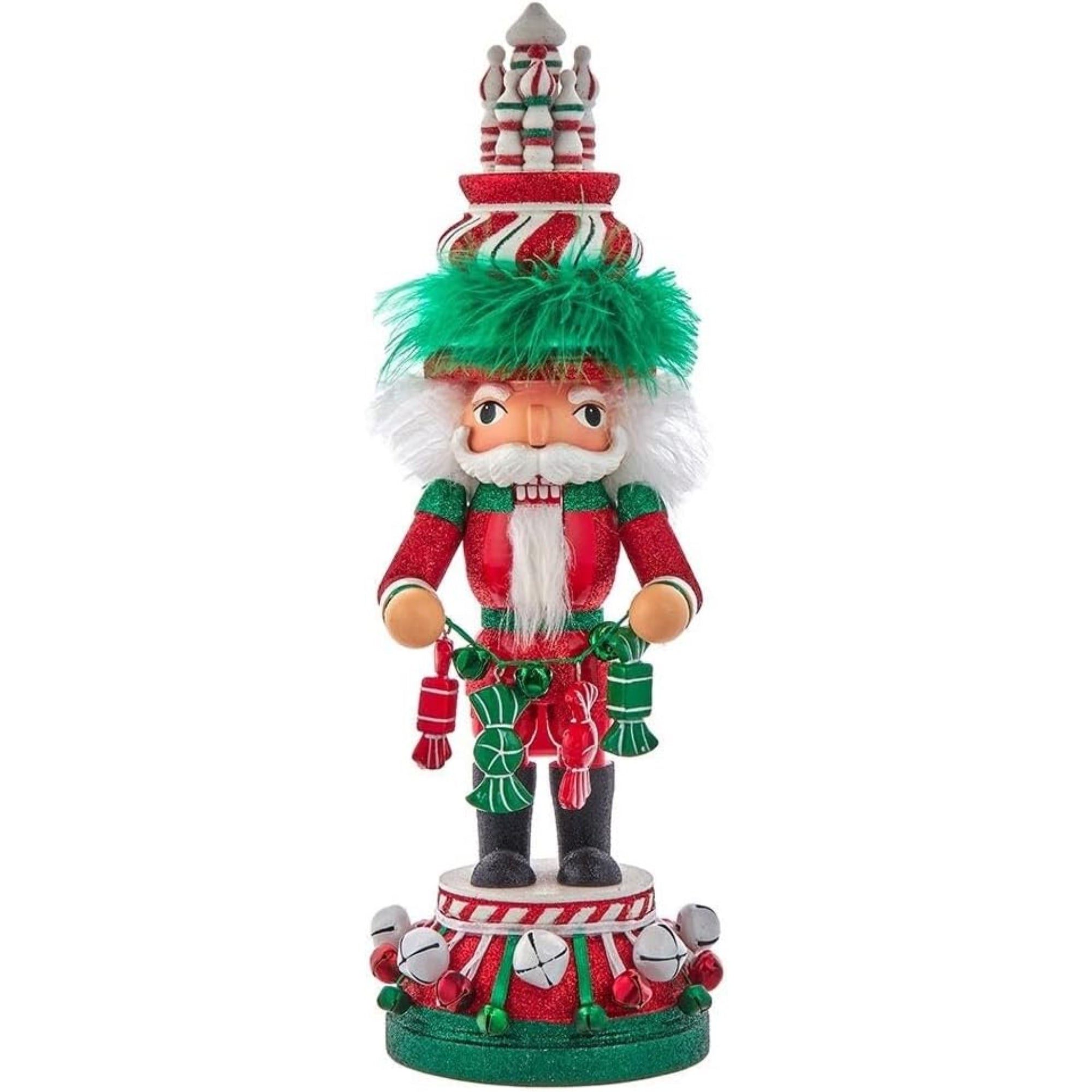 Kurt Adler Hollywood Wooden Nutcracker Collection, Red, White & Green Candy Tower Hat, 15"