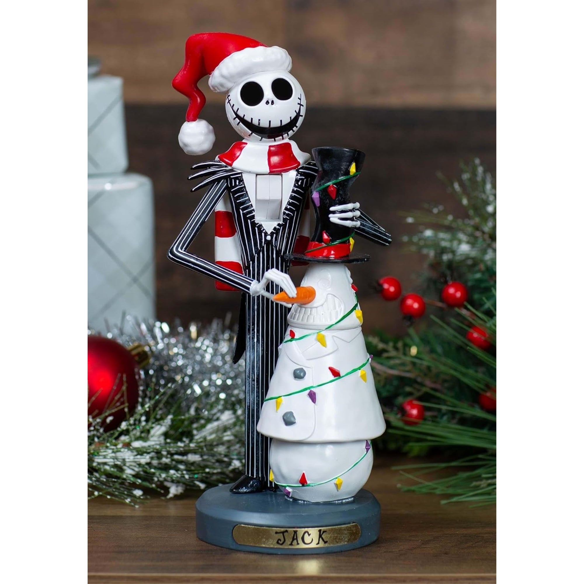 Kurt Adler Wooden Nutcrackers, Disney Nightmare Before Christmas Jack Skellington with Snowman, 11"
