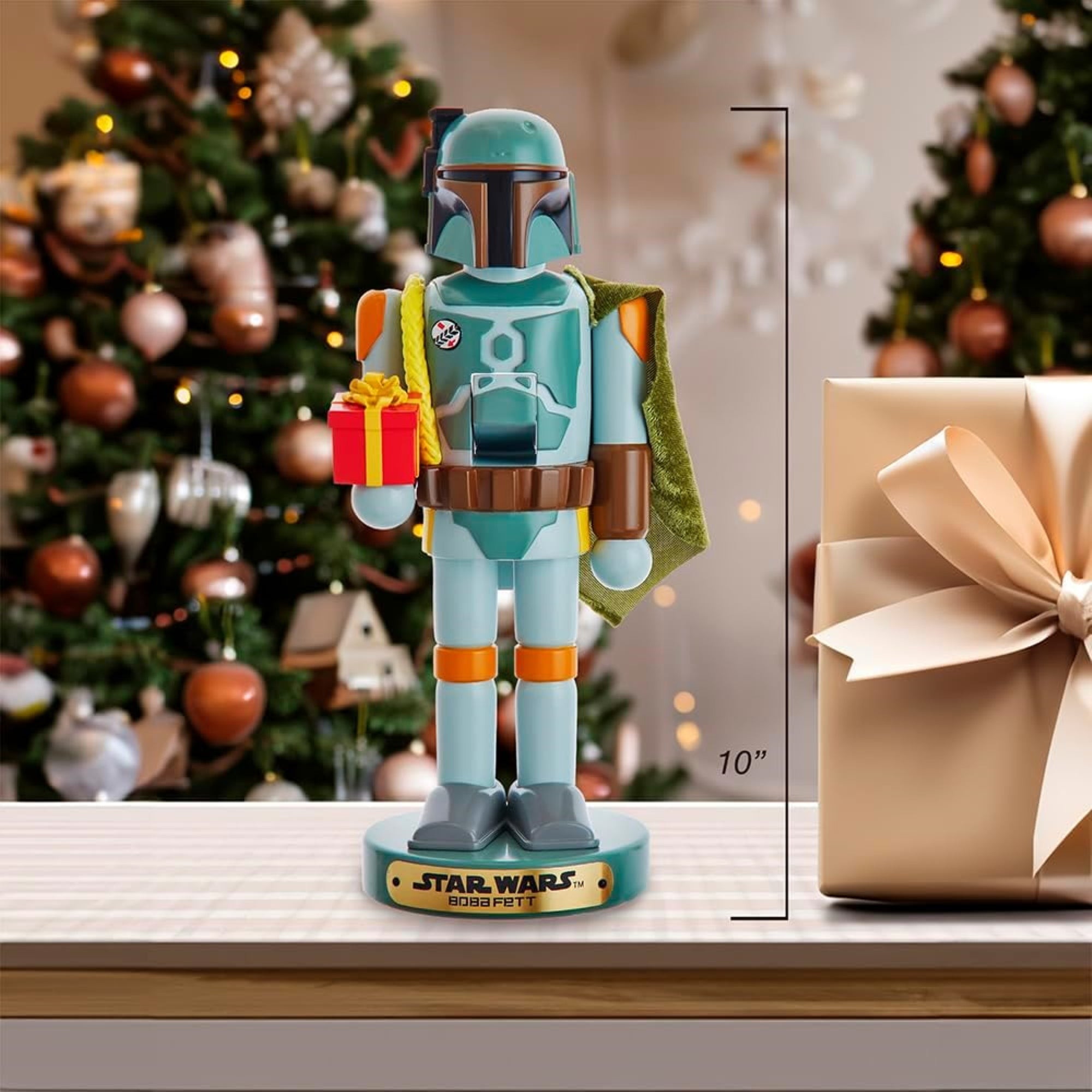 Kurt Adler Wooden Nutcrackers, Star Wars The Mandolorian, Boba Fett with Present, 10"