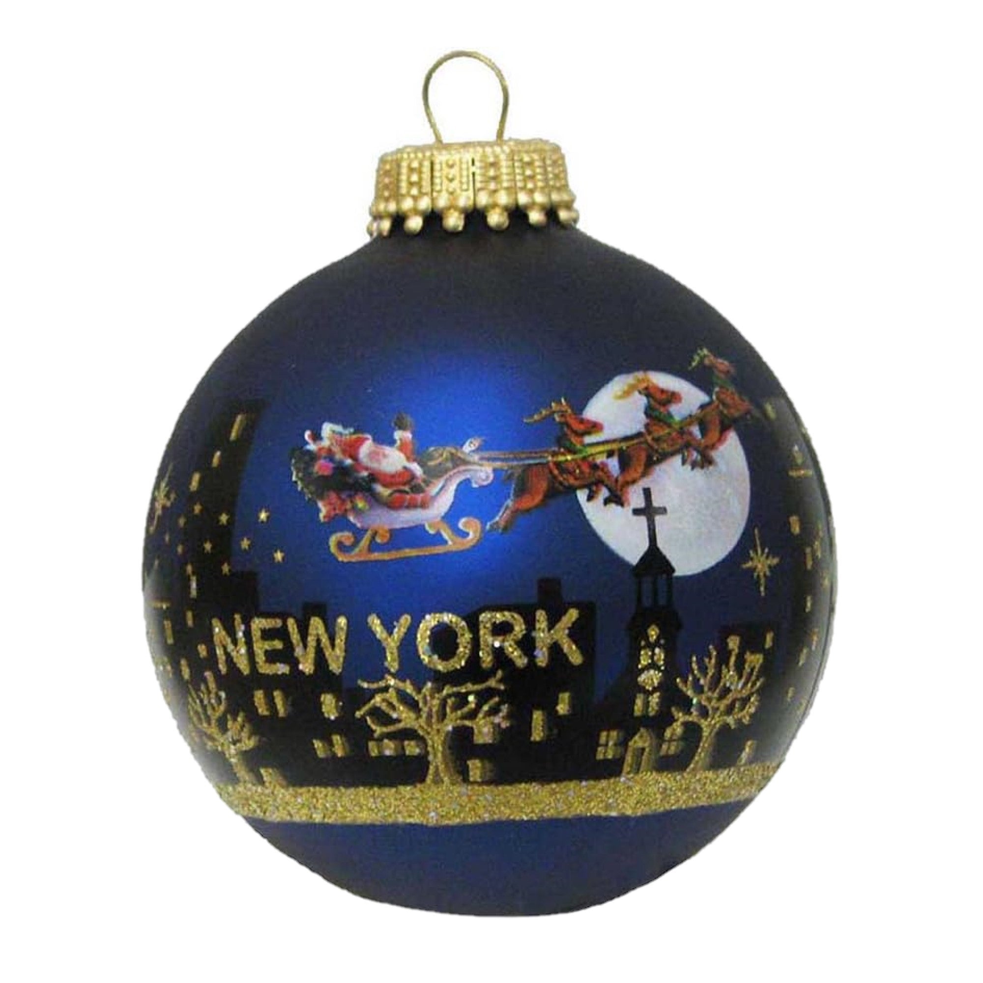 Kurt Adler Glass Ornament for Christmas Tree, New York Santa Skyline