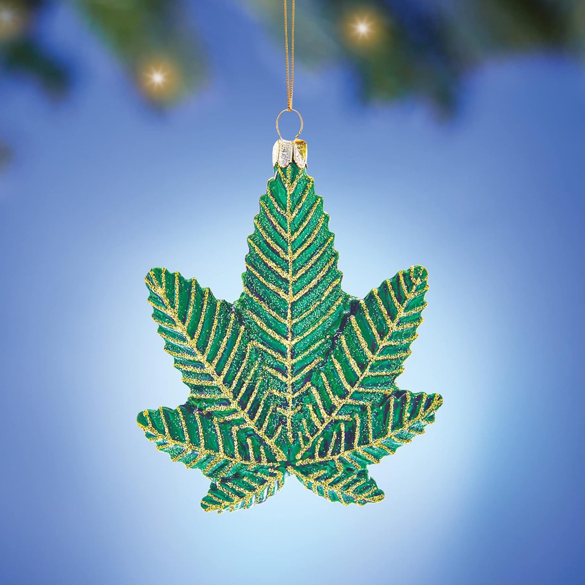 Kurt Adler Glass Ornament for Christmas Tree, Cannabis Leaf