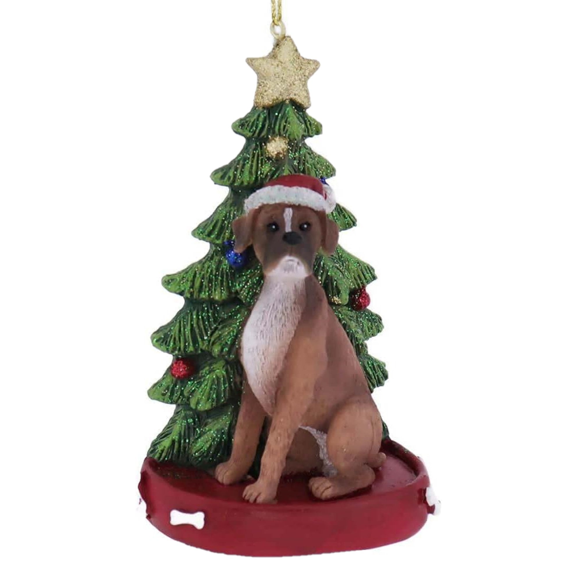 Kurt Adler Resin Ornament for Christmas Tree, Boxer with Christmas Tree