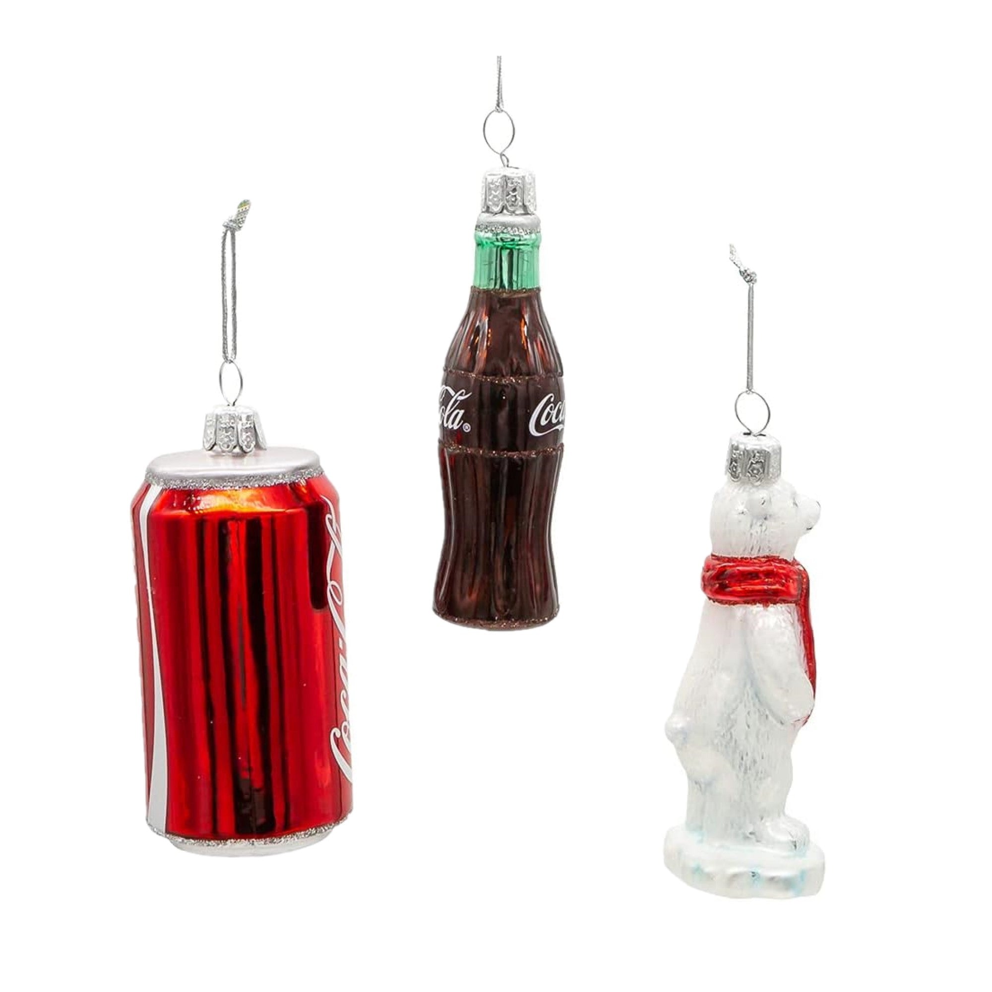 Kurt Adler Glass Ornament for Christmas Tree, Miniature Coca-Cola Icons (Set of 3)