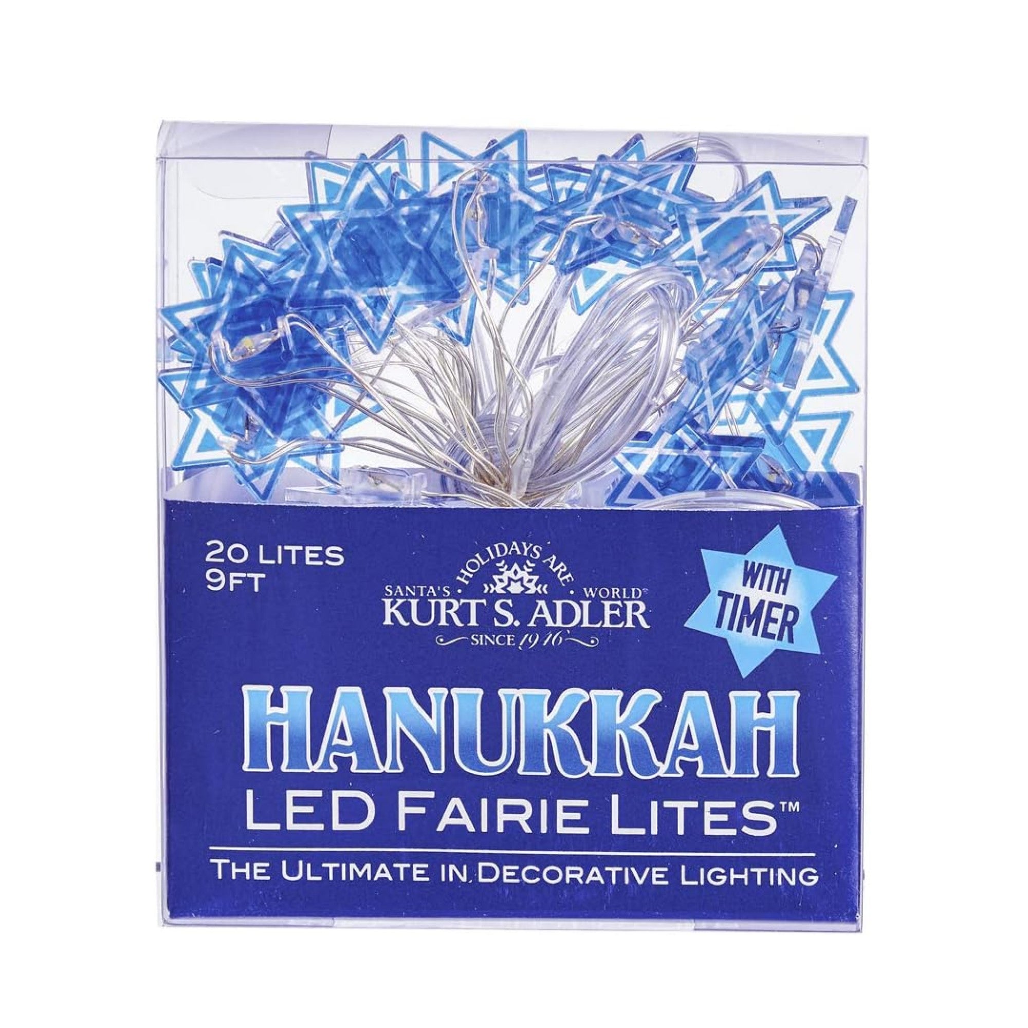 Kurt Adler Indoor Battery Operated UL 20-Light LED Star of David Fairy String Light Set, 9ft