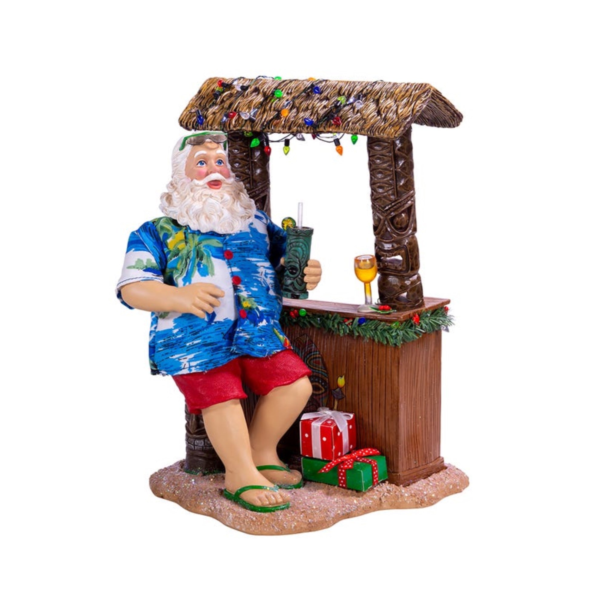 Kurt Adler Fabriché Beach Santa Sitting at Tiki Bar Standing Christmas Display