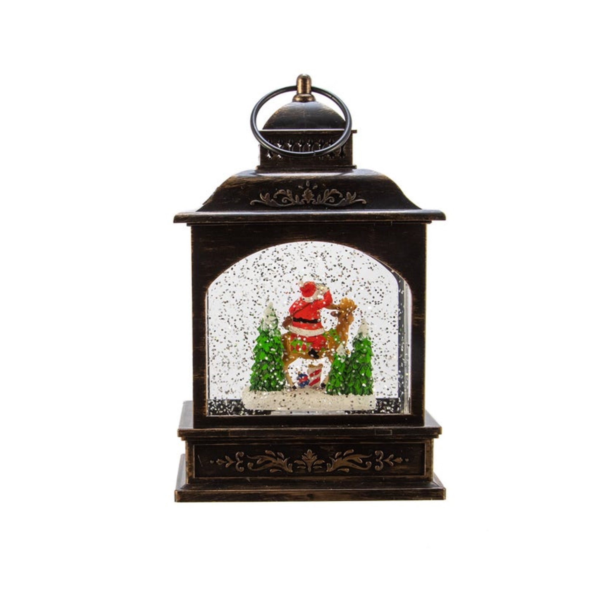 Kurt Adler Battery Operated LED Santa Lantern with Twirling Snow Motion, 9"
