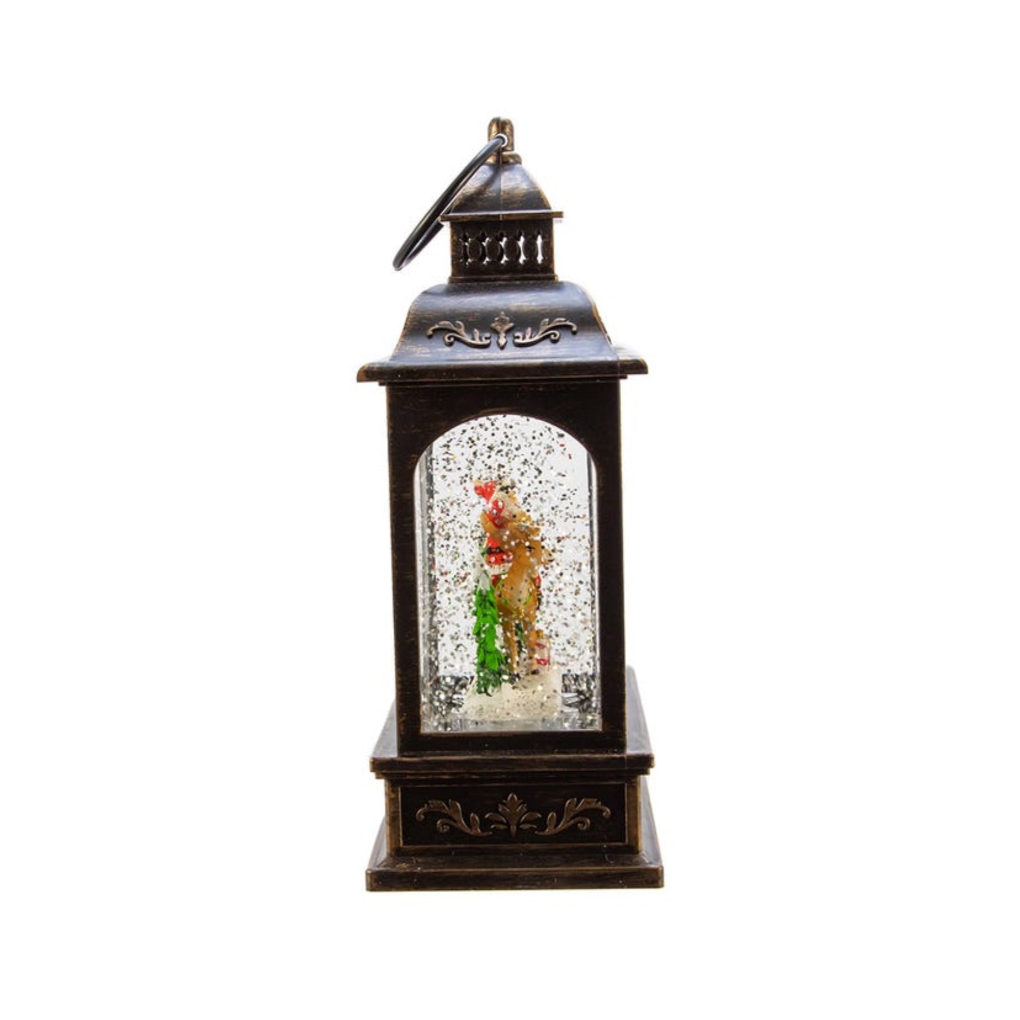 Kurt Adler Battery Operated LED Santa Lantern with Twirling Snow Motion, 9"