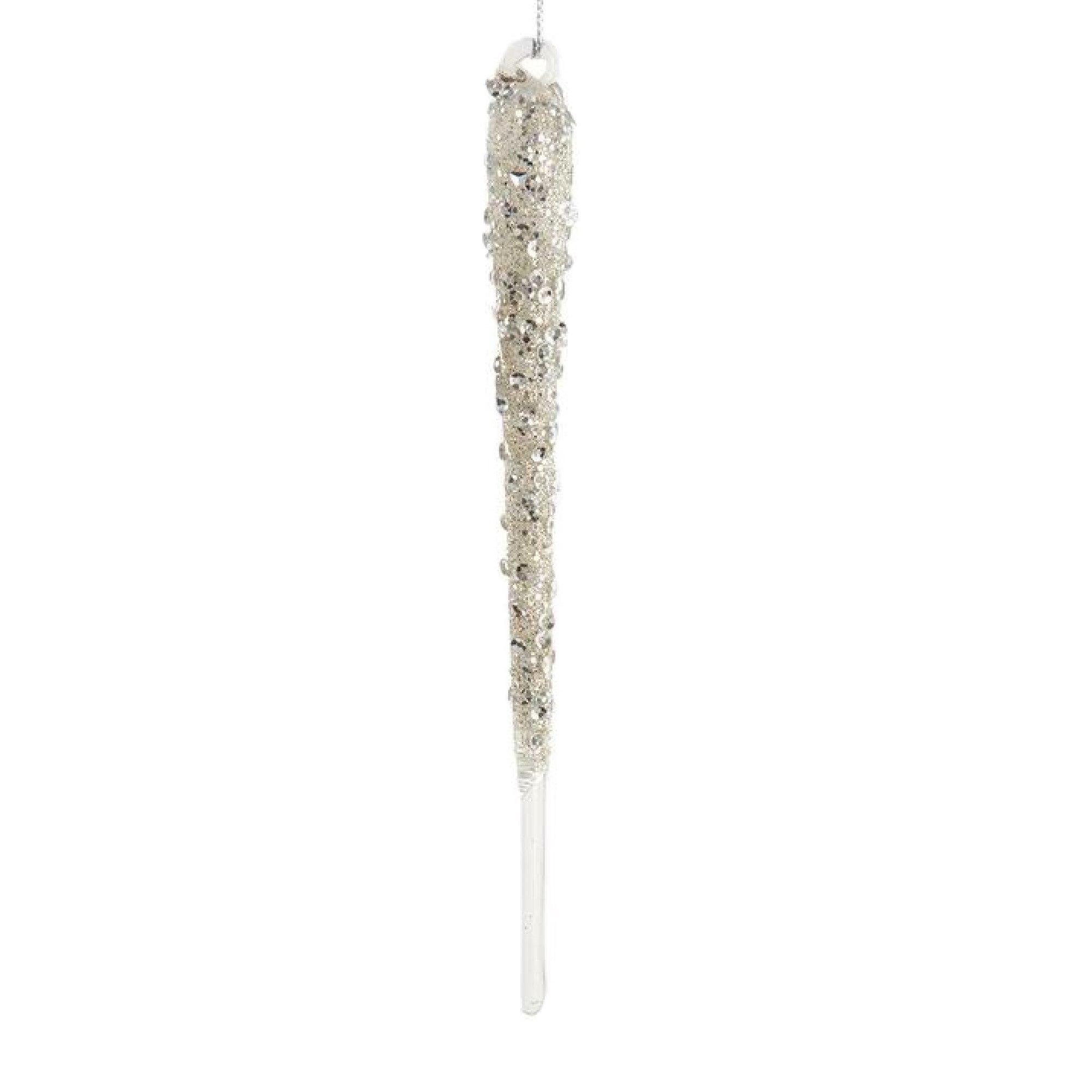 Kurt Adler Glass Ornaments for Christmas Tree, Icicles with Silver Glitter, 7in (Pack of 4)