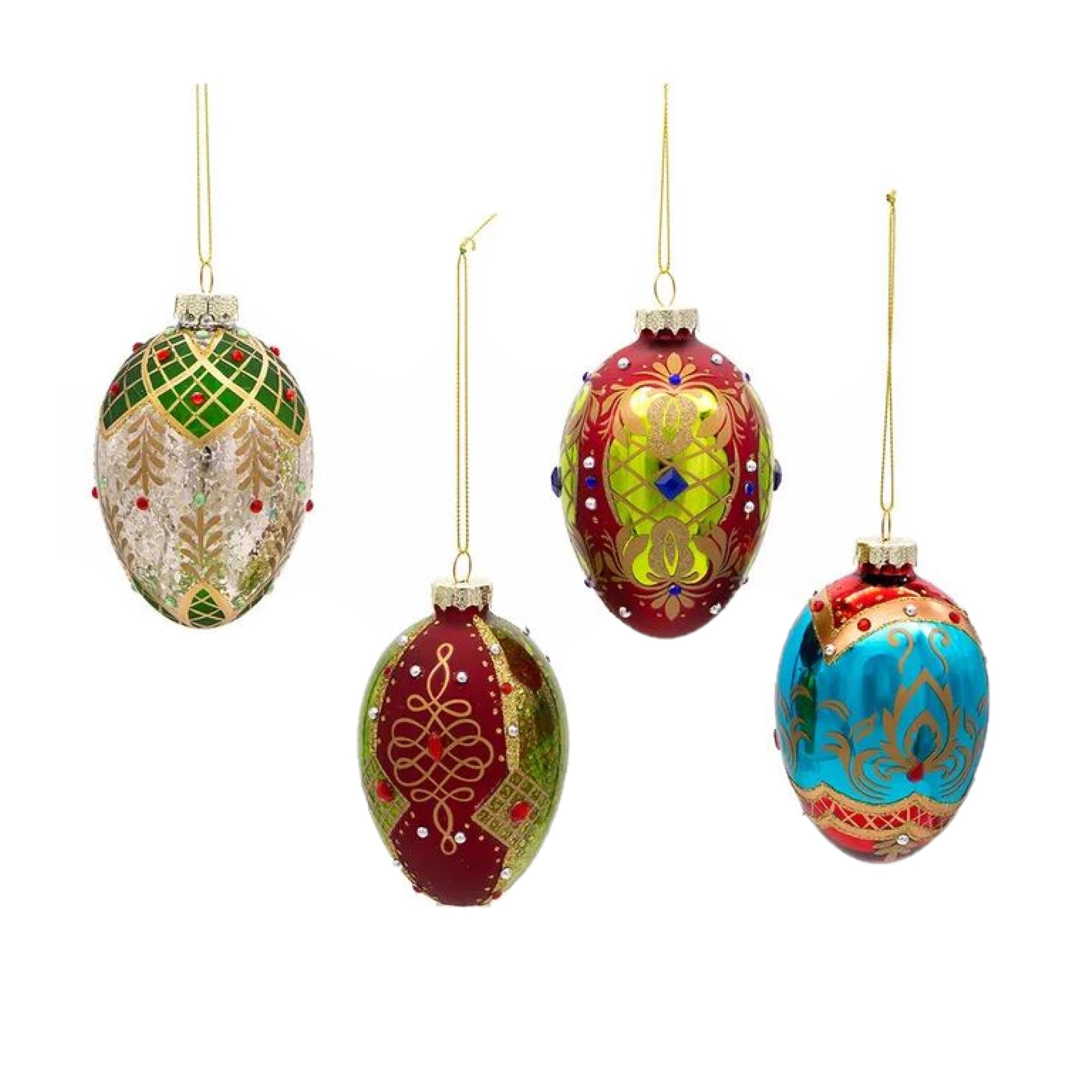 Kurt Adler Glass Ornaments for Christmas Tree, Decorative Eggs (Pack of 4)