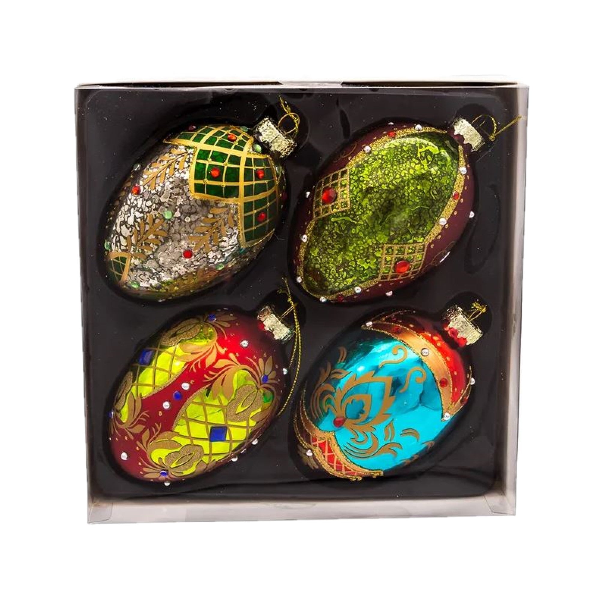 Kurt Adler Glass Ornaments for Christmas Tree, Decorative Eggs (Pack of 4)