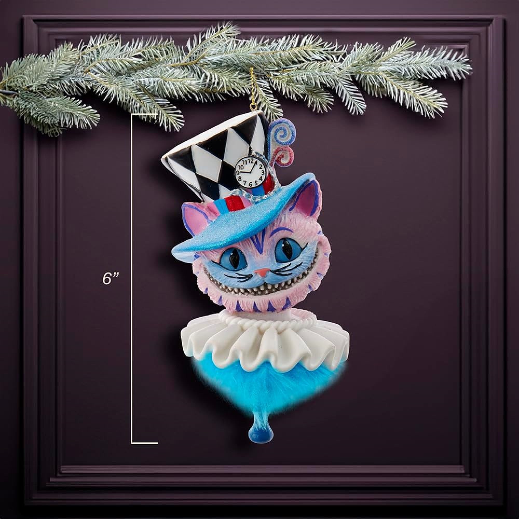 Kurt Adler Wooden Ornament for Christmas Tree, Cheshire Cat Hat
