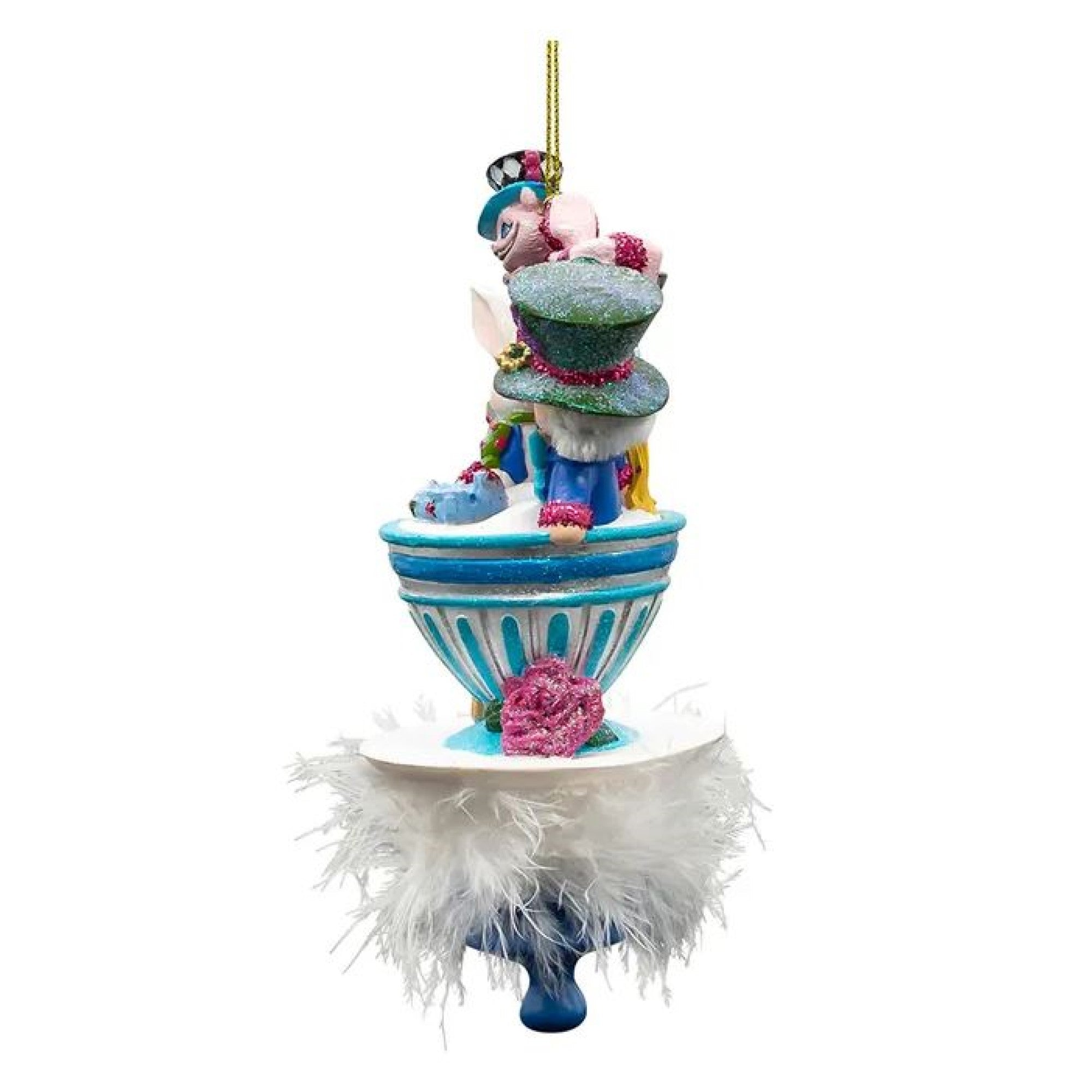 Kurt Adler Wooden Ornament for Christmas Tree, Alice & Friends Tea Party Hat