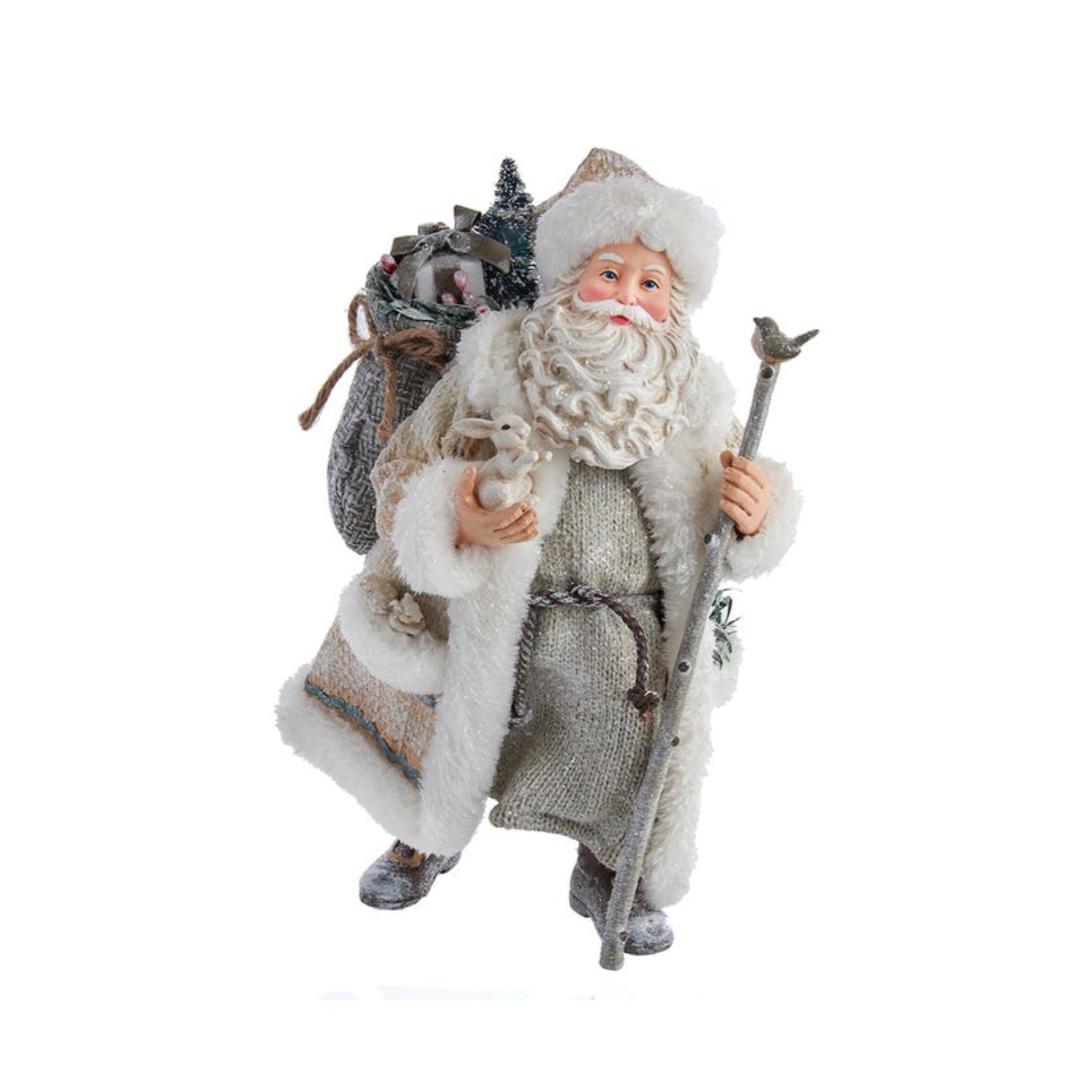 Kurt Adler Snowy Woods Santa Standing Christmas Figurine, 10.5"