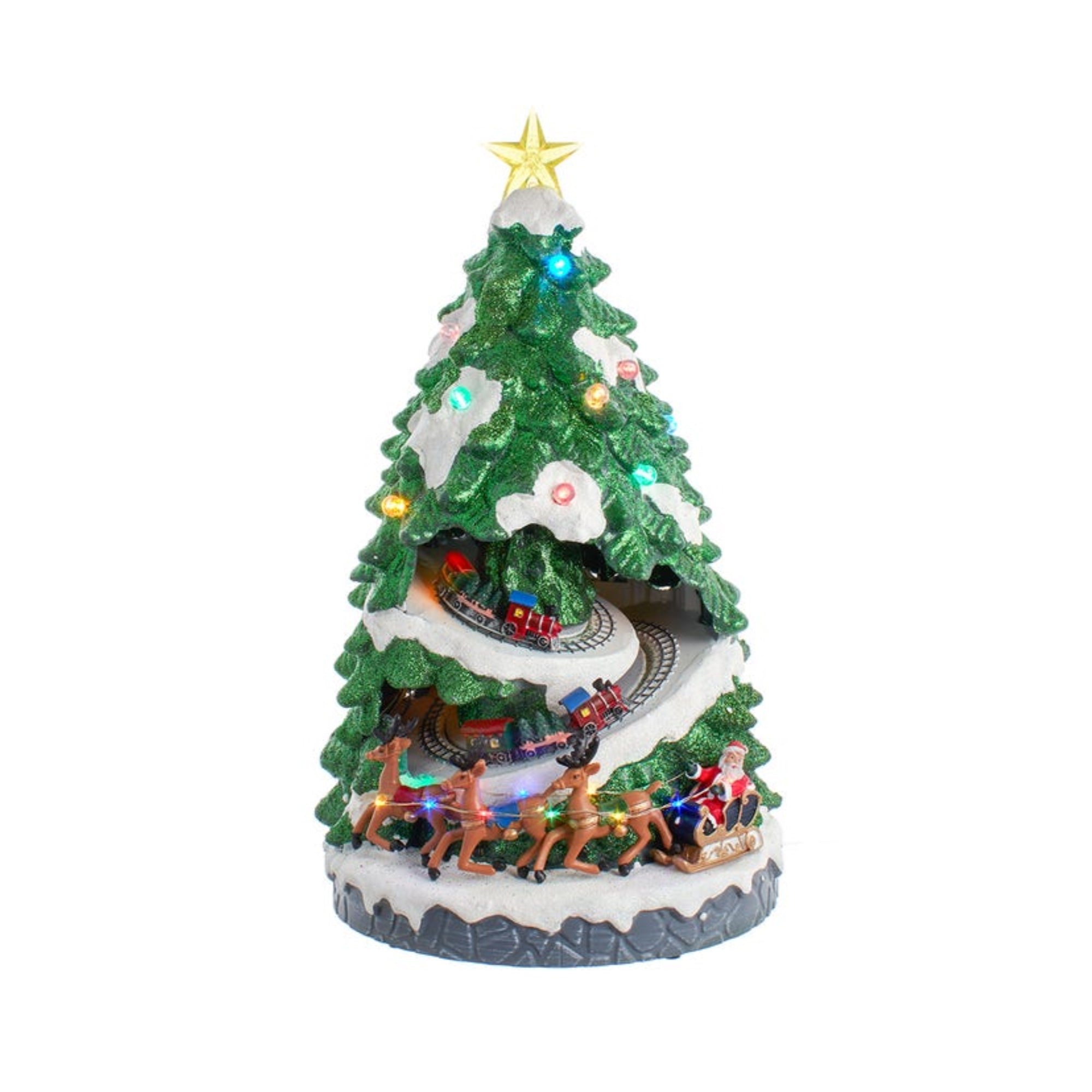 Kurt Adler Battery Operated Lighted Musical Christmas Tree with Moving Train, 15.7"