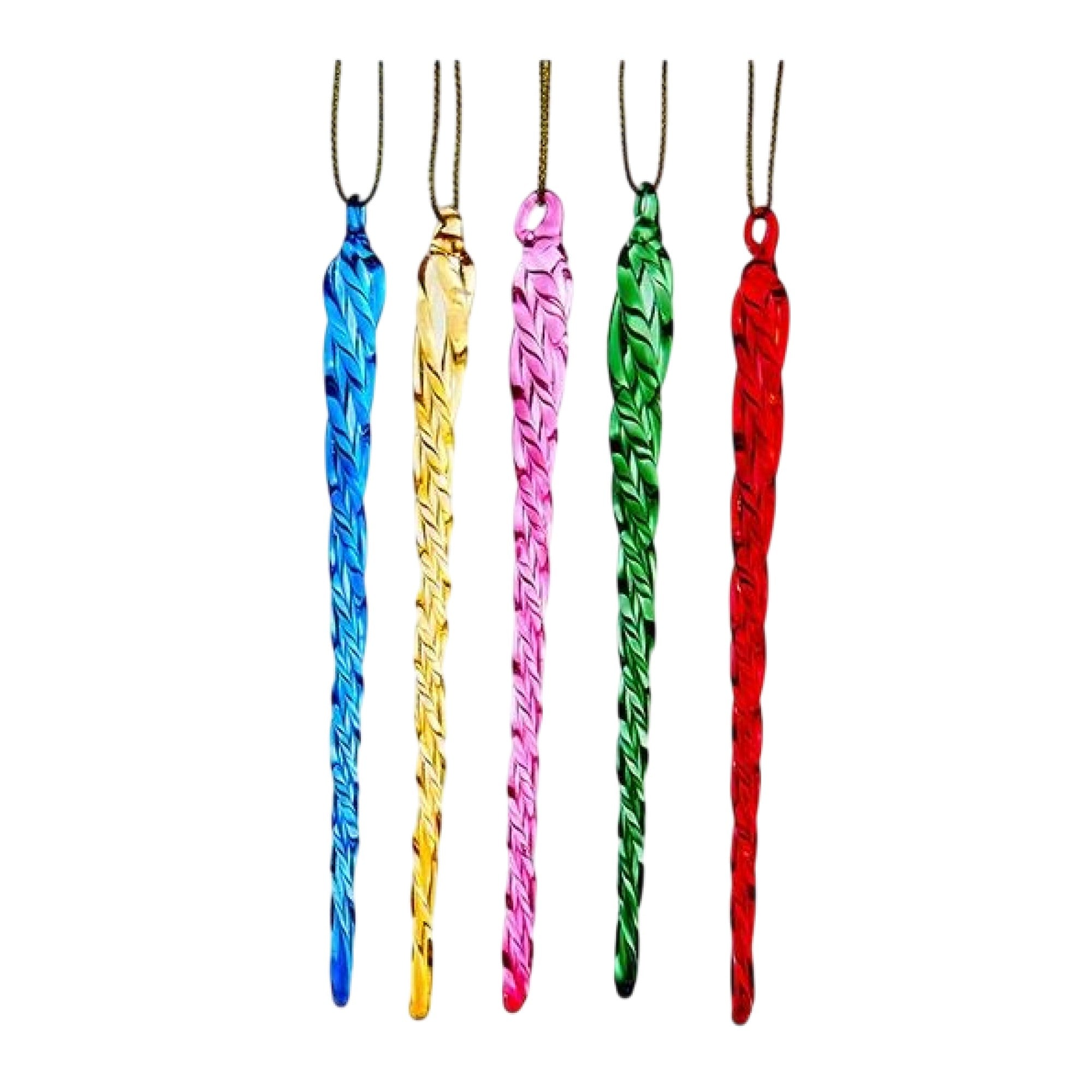 Kurt Adler Glass Ornaments for Christmas Tree, Multicolored Icicles, 5.25in (Pack of 12)