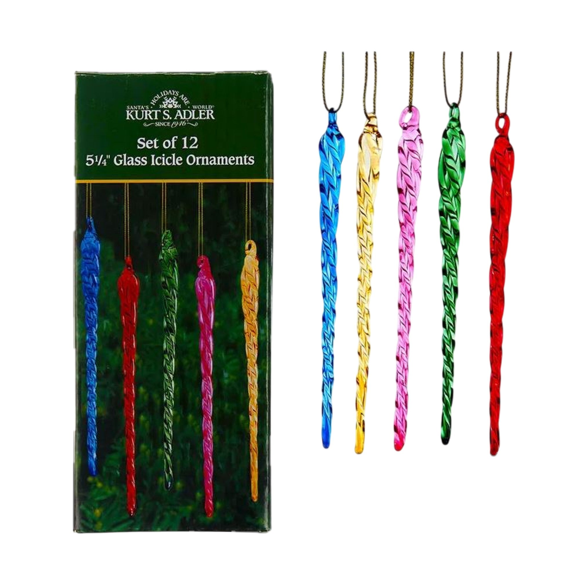 Kurt Adler Glass Ornaments for Christmas Tree, Multicolored Icicles, 5.25in (Pack of 12)