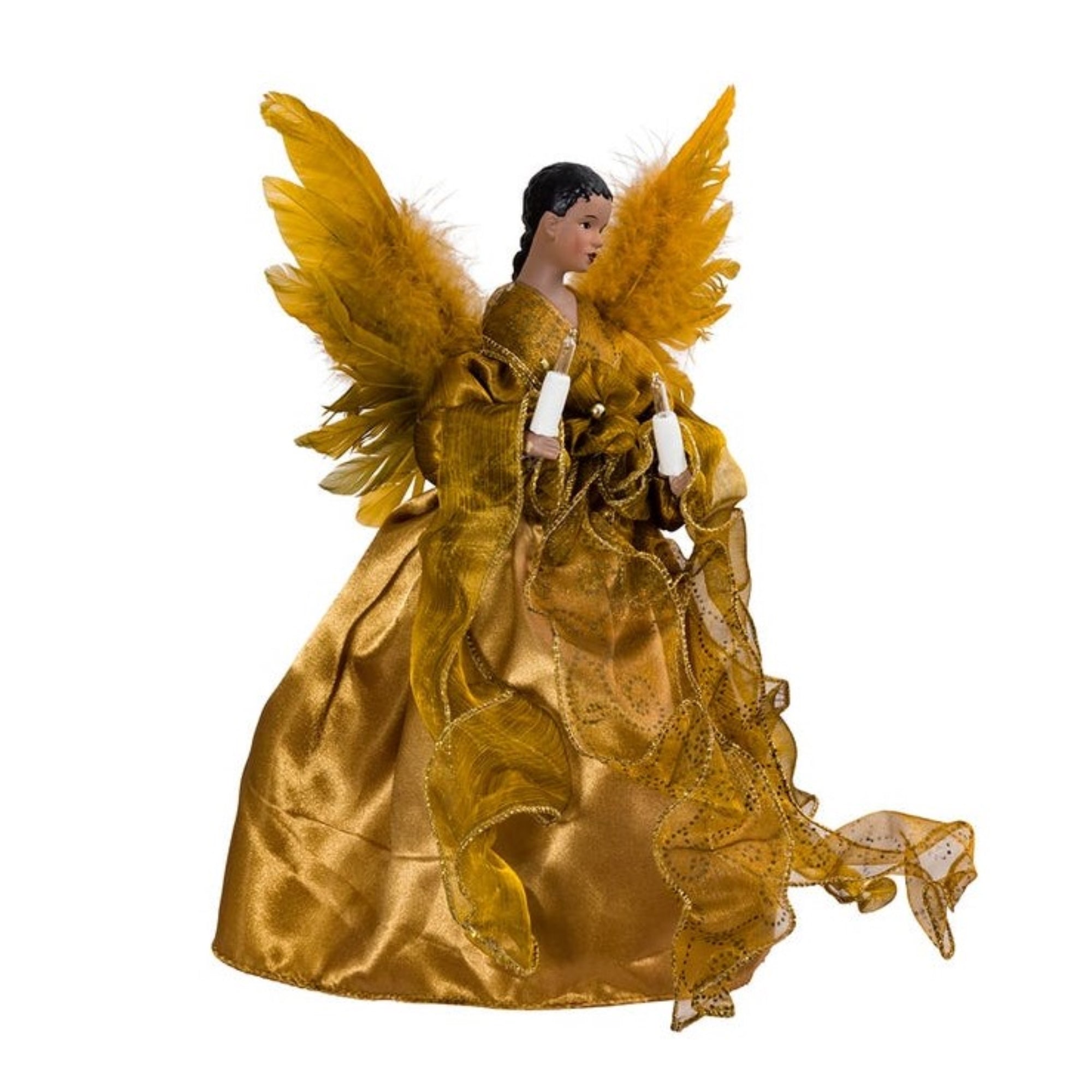 Kurt Adler Lighted Christmas Tree Treetop, 10-Lights, African American Angel, Gold, 13in
