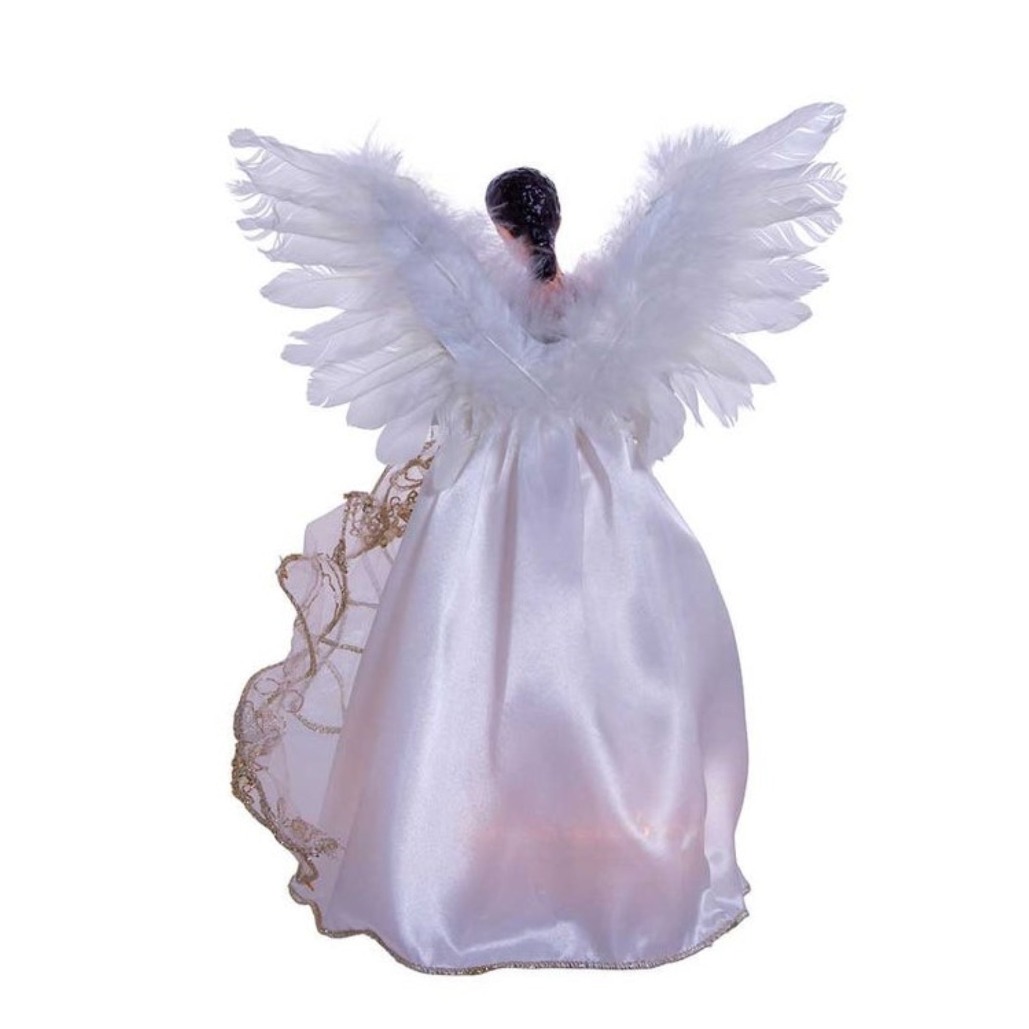 Kurt Adler Lighted Christmas Tree Treetop, 10-Lights, African American Angel, Ivory & Gold, 12in