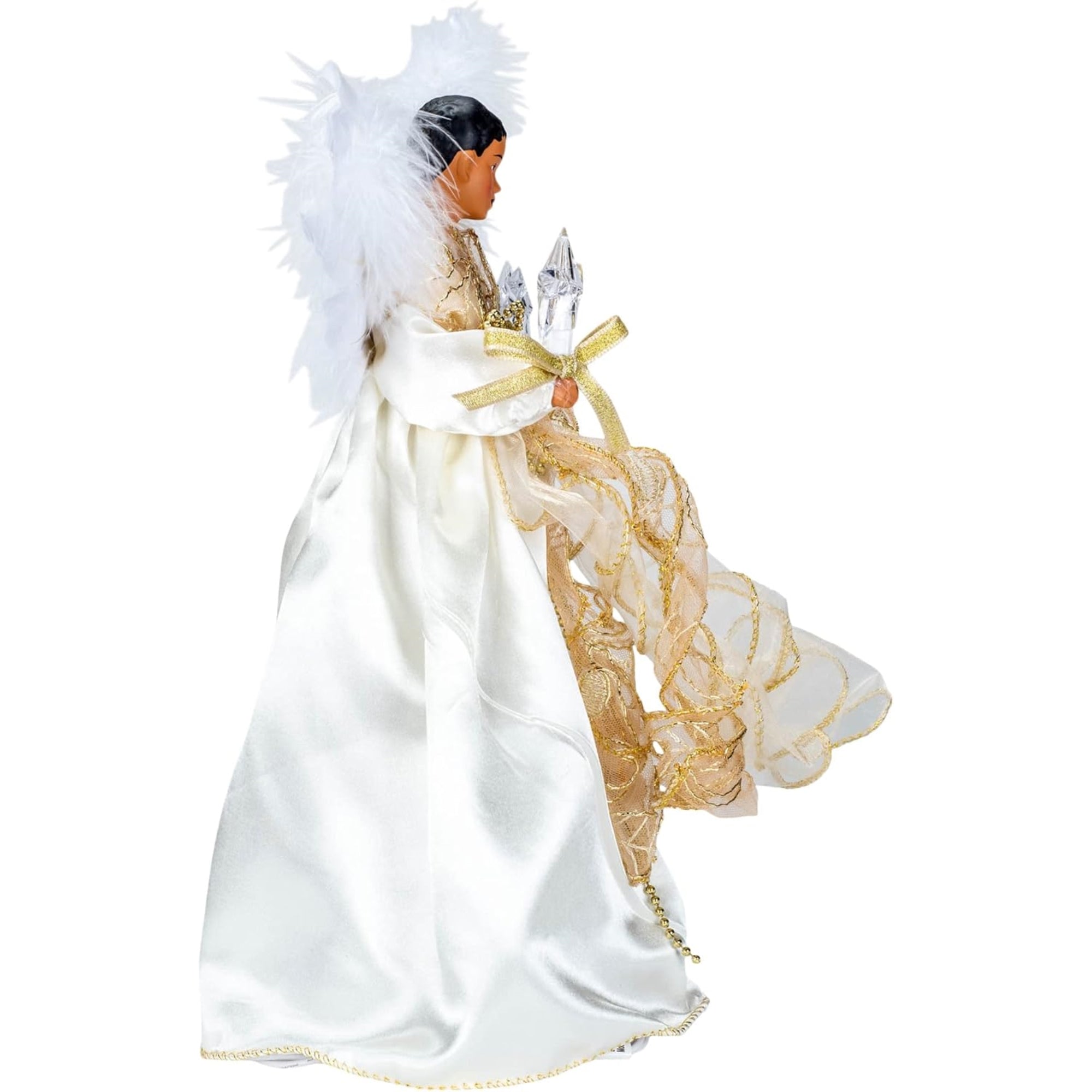 Kurt Adler Lighted Christmas Tree Treetop, 10-Lights, African American Angel, Ivory & Gold, 12in