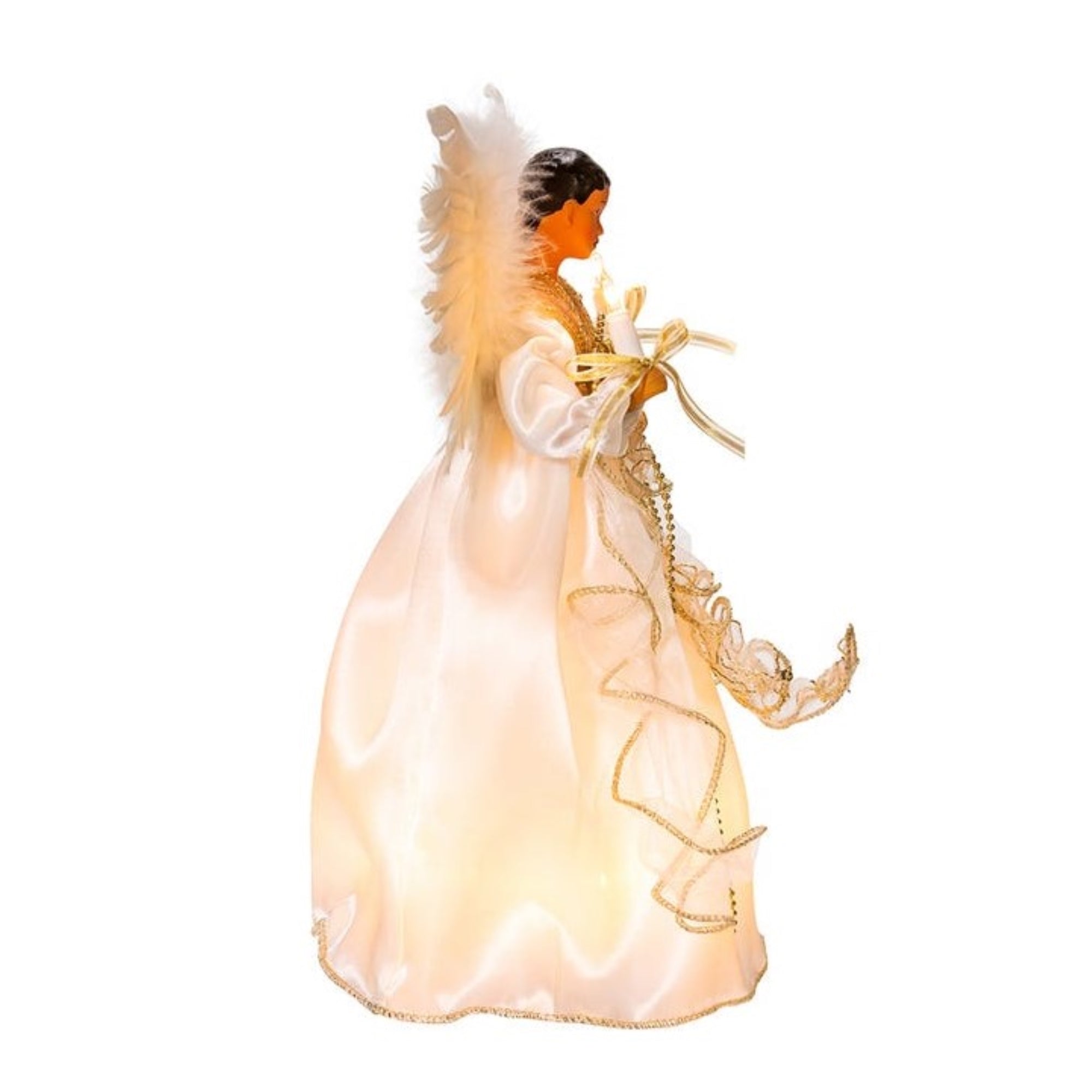 Kurt Adler Lighted Christmas Tree Treetop, 10-Lights, African American Angel, Ivory & Gold, 12in